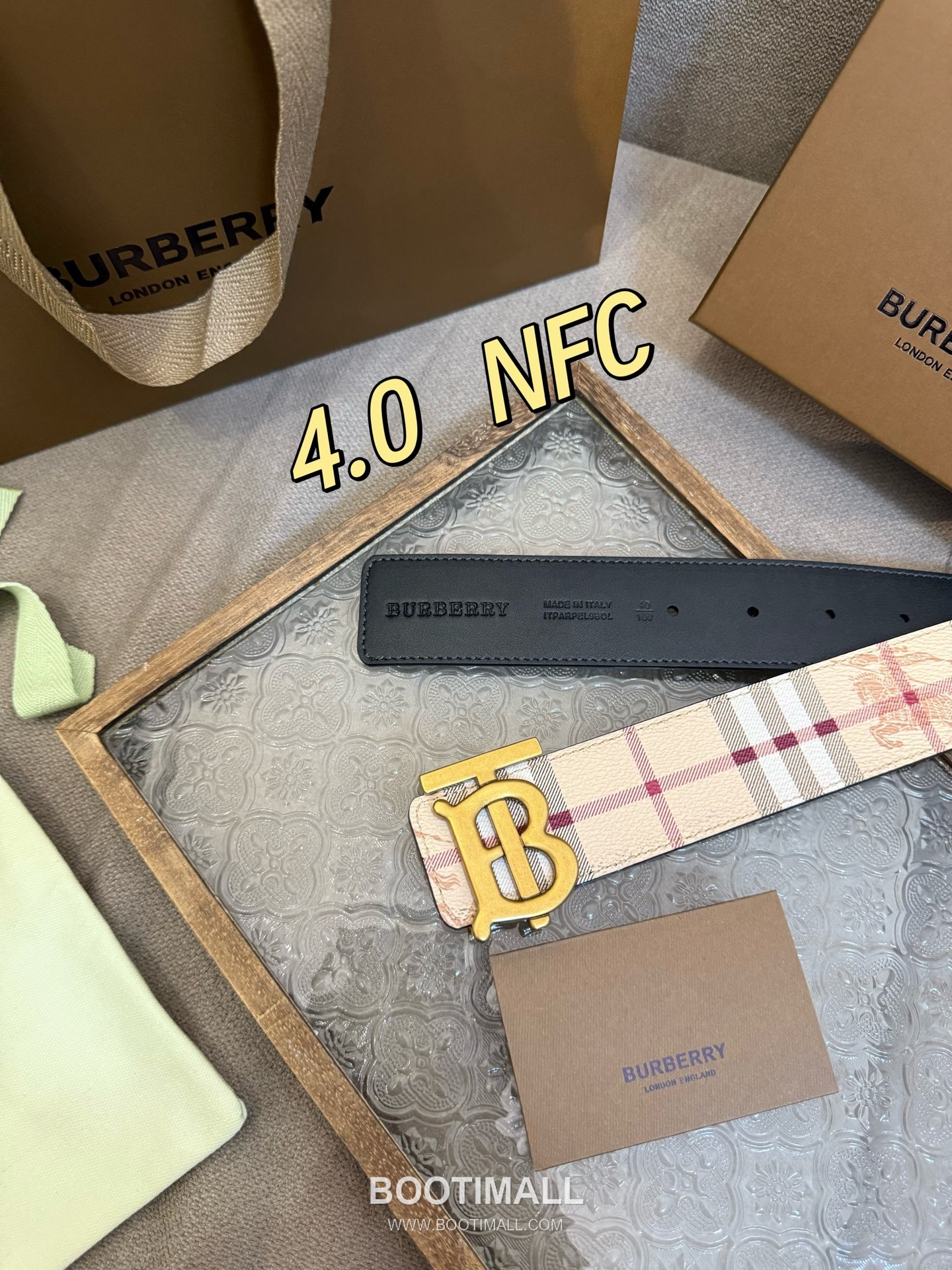 Burberry Check Canvas Calfskin Leather Reversible Belt with Logo Buckle Palladium 버버리 체크 캔버스 카프스킨 레더 리버서블 벨트 로고 버클 황동 베이스 팔라듐 피니시 4.0cm 4