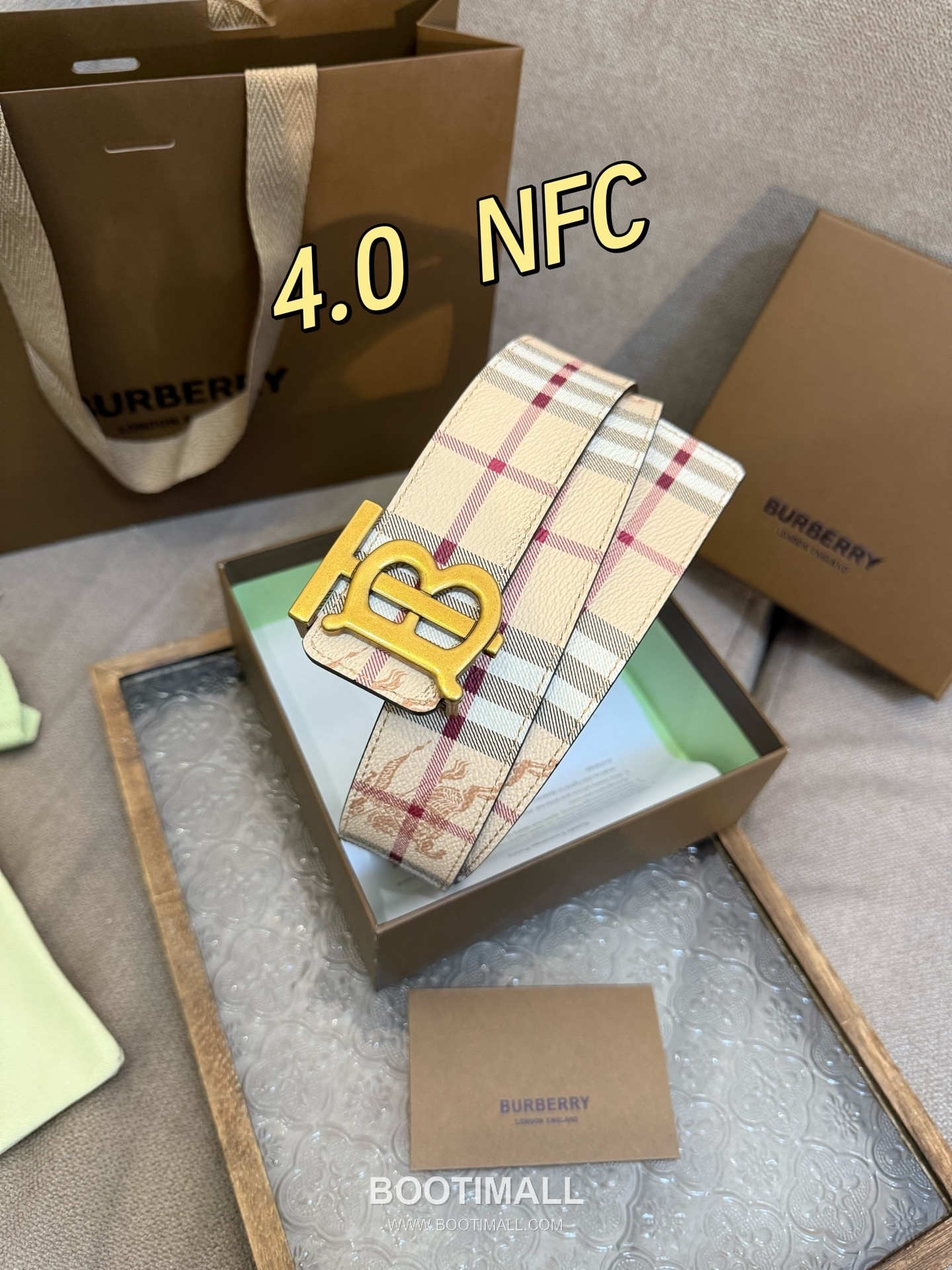 Burberry Check Canvas Calfskin Leather Reversible Belt with Logo Buckle Palladium 버버리 체크 캔버스 카프스킨 레더 리버서블 벨트 로고 버클 황동 베이스 팔라듐 피니시 4.0cm 6