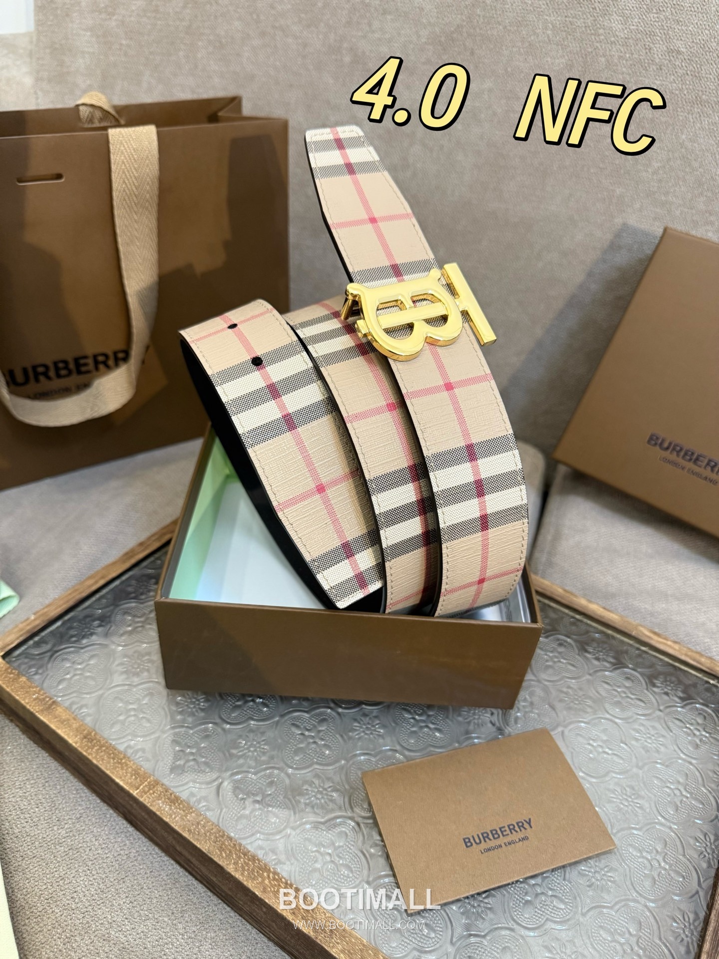 Burberry Check Canvas Calfskin Leather Reversible Belt with Logo Buckle Palladium 버버리 체크 캔버스 카프스킨 레더 리버서블 벨트 로고 버클 황동 베이스 팔라듐 피니시 4.0cm 6