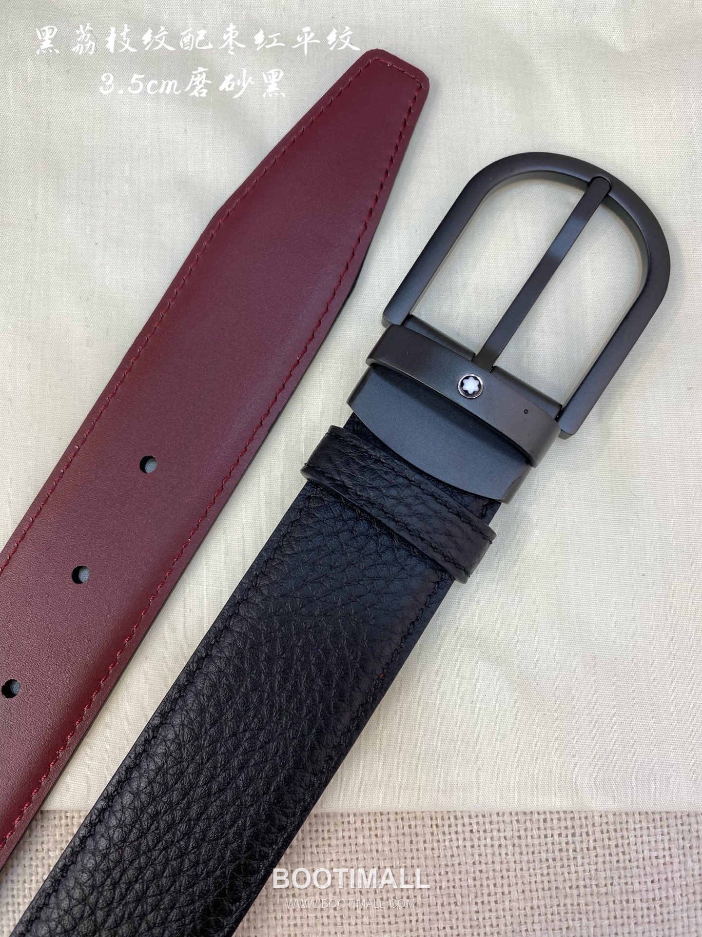 Montblanc Calfskin Leather Belt with Pin Buckle Palladium 몽블랑 카프스킨 레더 벨트 핀 버클 황동 베이스 팔라듐 피니시 3.5cm 1
