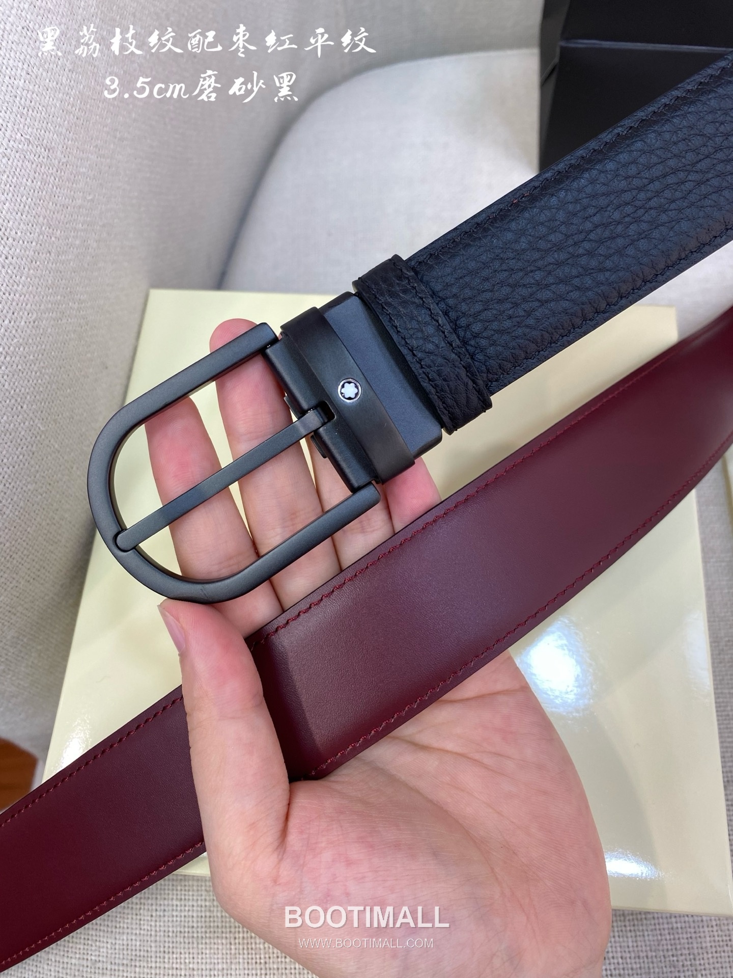 Montblanc Calfskin Leather Belt with Pin Buckle Palladium 몽블랑 카프스킨 레더 벨트 핀 버클 황동 베이스 팔라듐 피니시 3.5cm 3