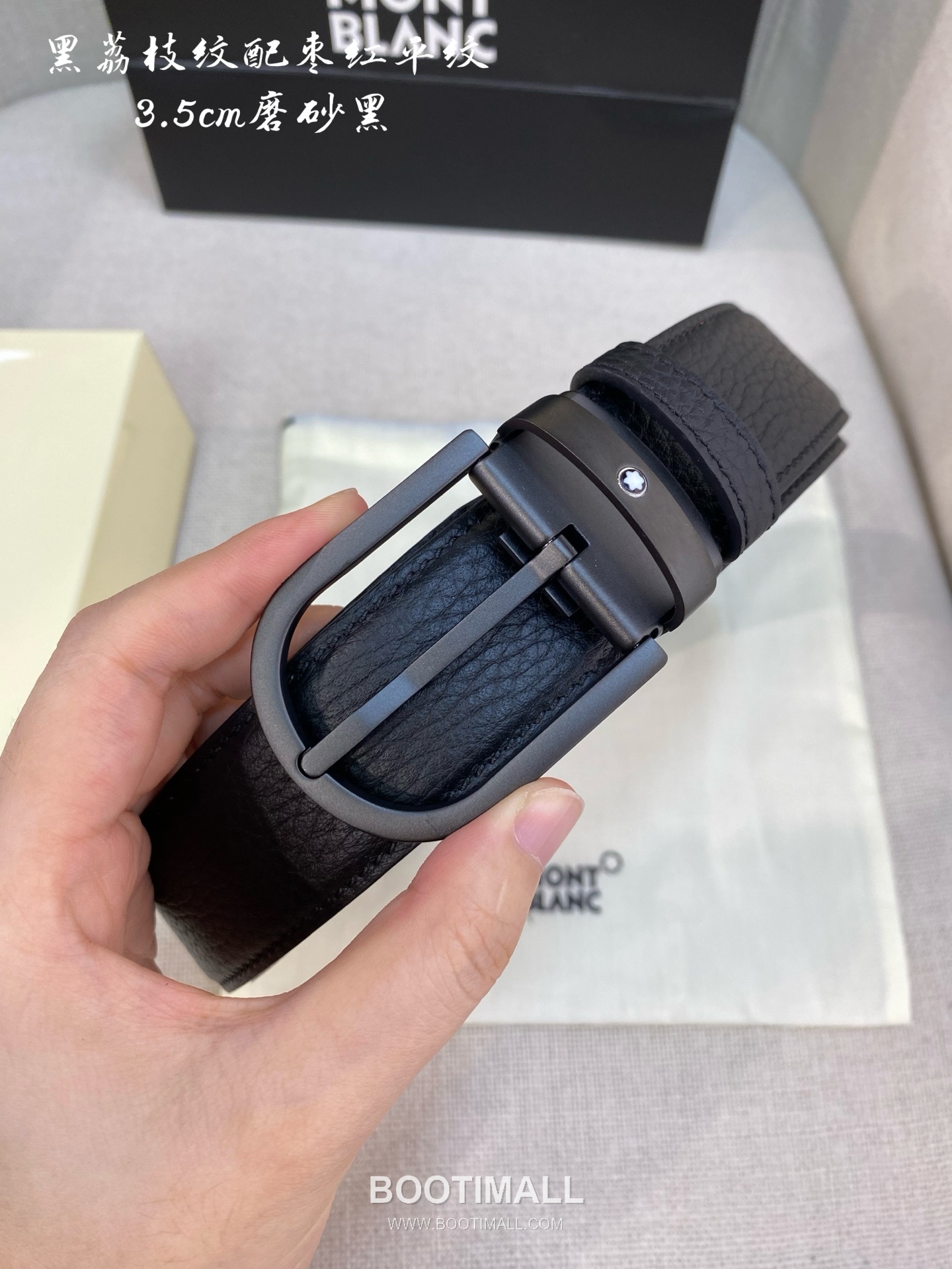 Montblanc Calfskin Leather Belt with Pin Buckle Palladium 몽블랑 카프스킨 레더 벨트 핀 버클 황동 베이스 팔라듐 피니시 3.5cm 4