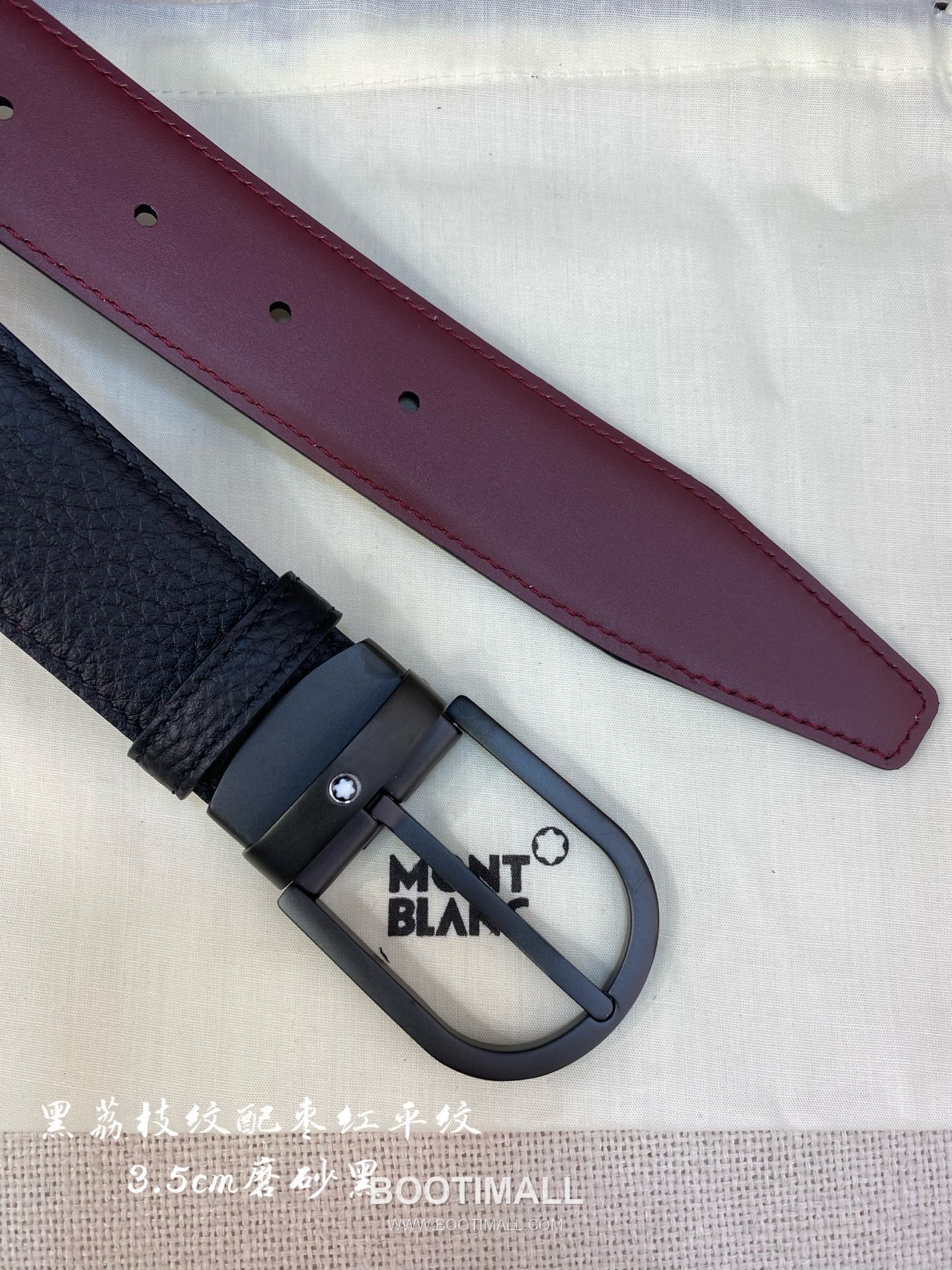 Montblanc Calfskin Leather Belt with Pin Buckle Palladium 몽블랑 카프스킨 레더 벨트 핀 버클 황동 베이스 팔라듐 피니시 3.5cm 6
