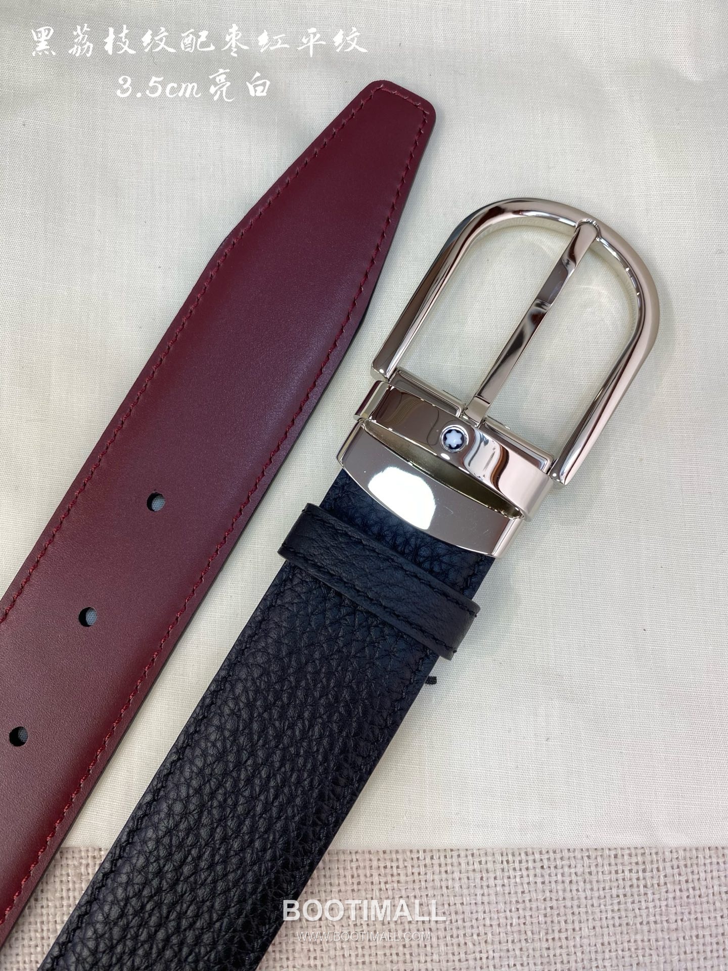 Montblanc Calfskin Leather Belt with Pin Buckle Palladium 몽블랑 카프스킨 레더 벨트 핀 버클 황동 베이스 팔라듐 피니시 3.5cm 1