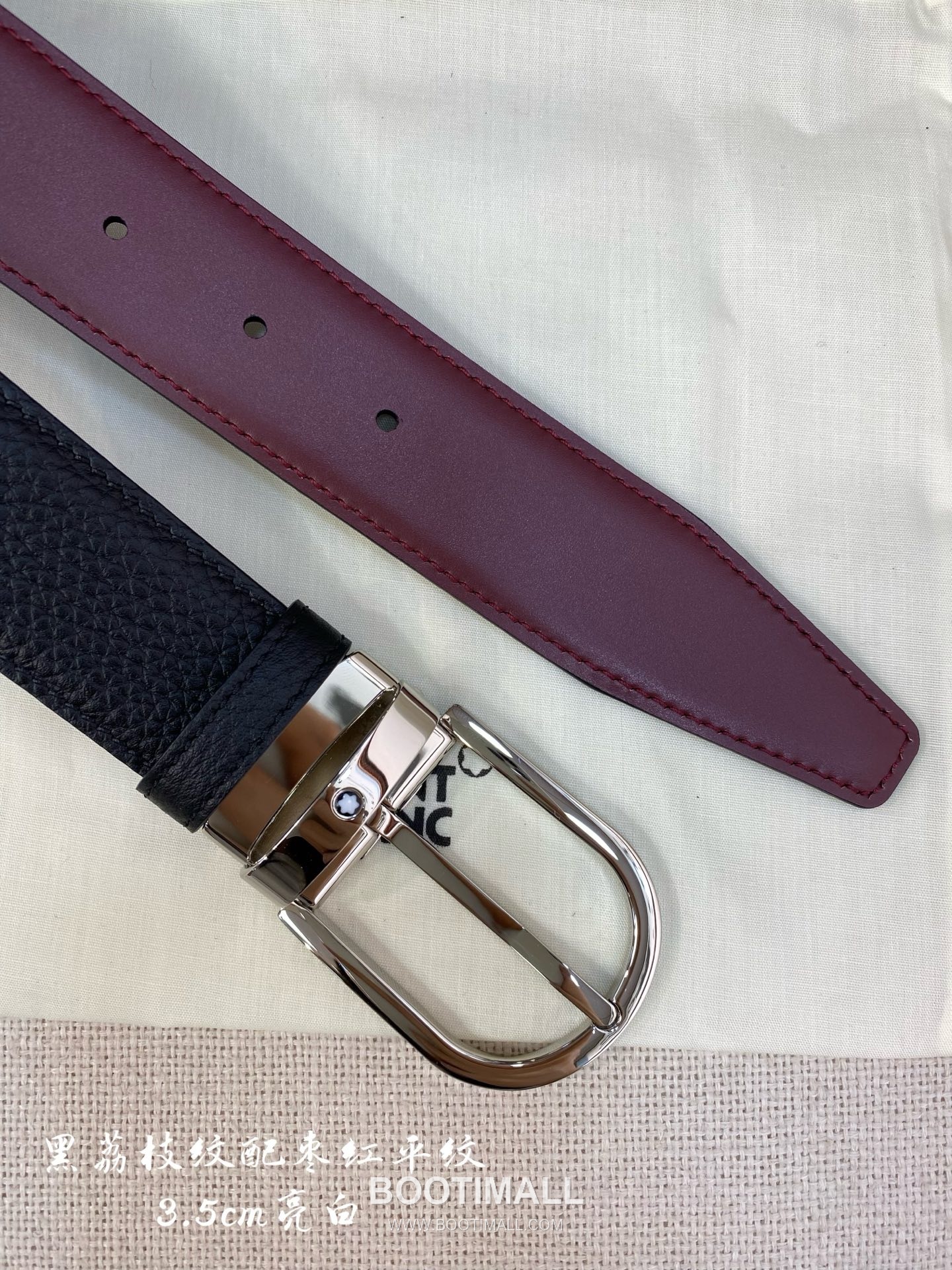 Montblanc Calfskin Leather Belt with Pin Buckle Palladium 몽블랑 카프스킨 레더 벨트 핀 버클 황동 베이스 팔라듐 피니시 3.5cm 6