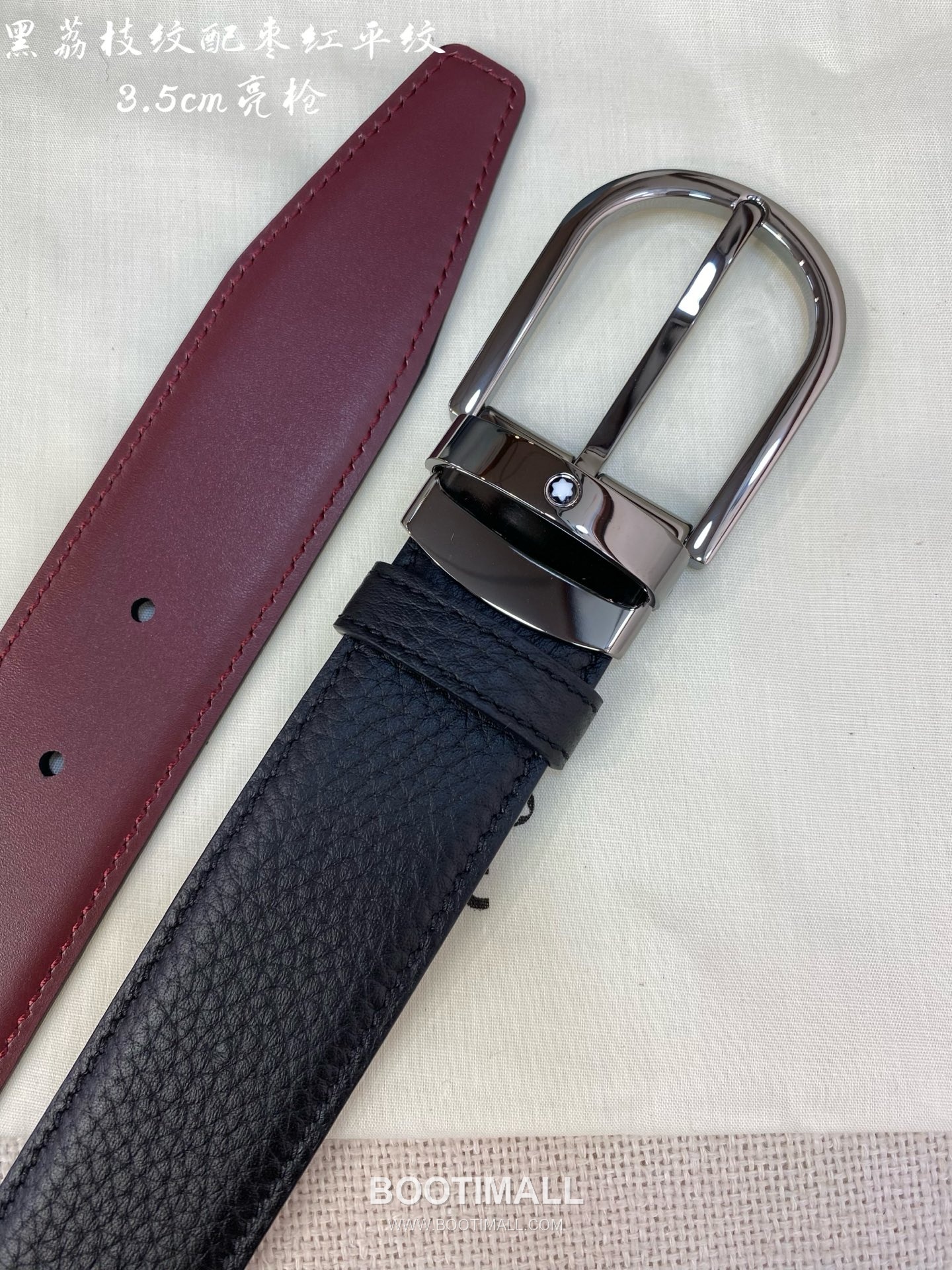 Montblanc Calfskin Leather Belt with Pin Buckle Palladium 몽블랑 카프스킨 레더 벨트 핀 버클 황동 베이스 팔라듐 피니시 3.5cm 1