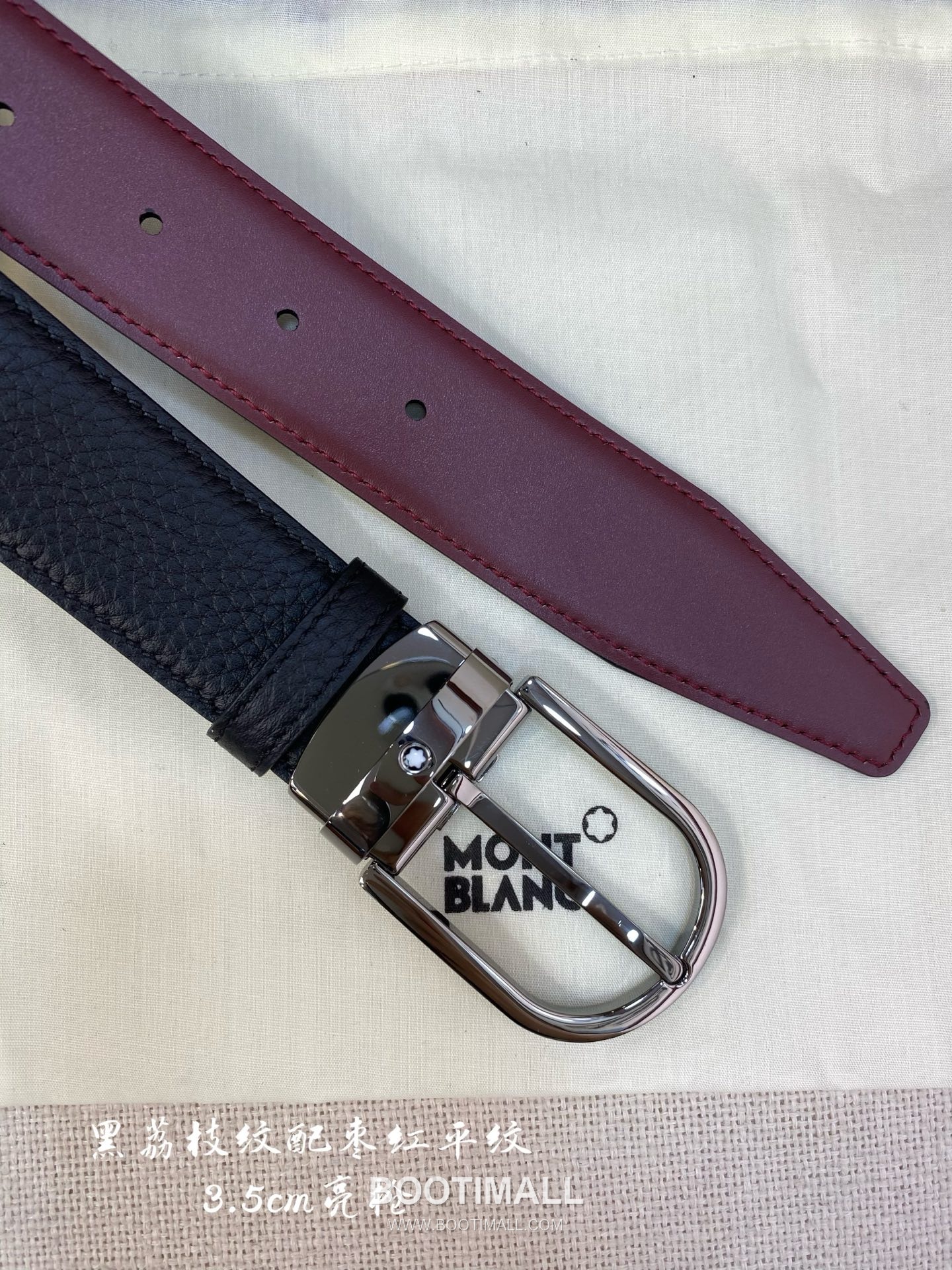 Montblanc Calfskin Leather Belt with Pin Buckle Palladium 몽블랑 카프스킨 레더 벨트 핀 버클 황동 베이스 팔라듐 피니시 3.5cm 6