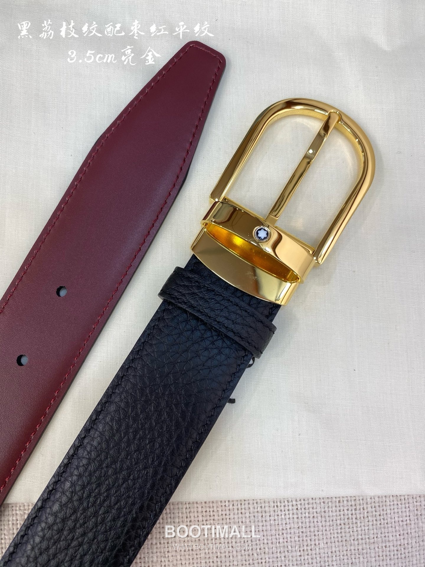 Montblanc Calfskin Leather Belt with Pin Buckle Palladium 몽블랑 카프스킨 레더 벨트 핀 버클 황동 베이스 팔라듐 피니시 3.5cm 1