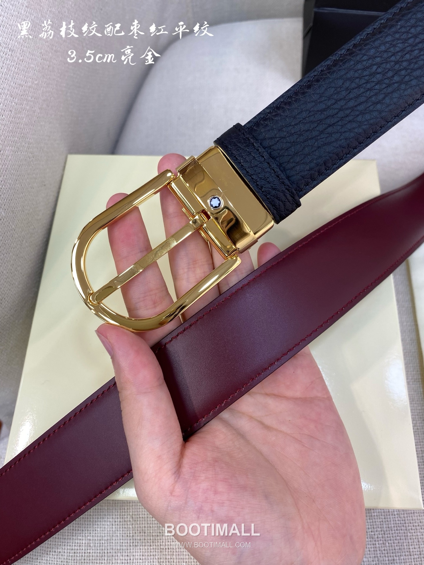 Montblanc Calfskin Leather Belt with Pin Buckle Palladium 몽블랑 카프스킨 레더 벨트 핀 버클 황동 베이스 팔라듐 피니시 3.5cm 3