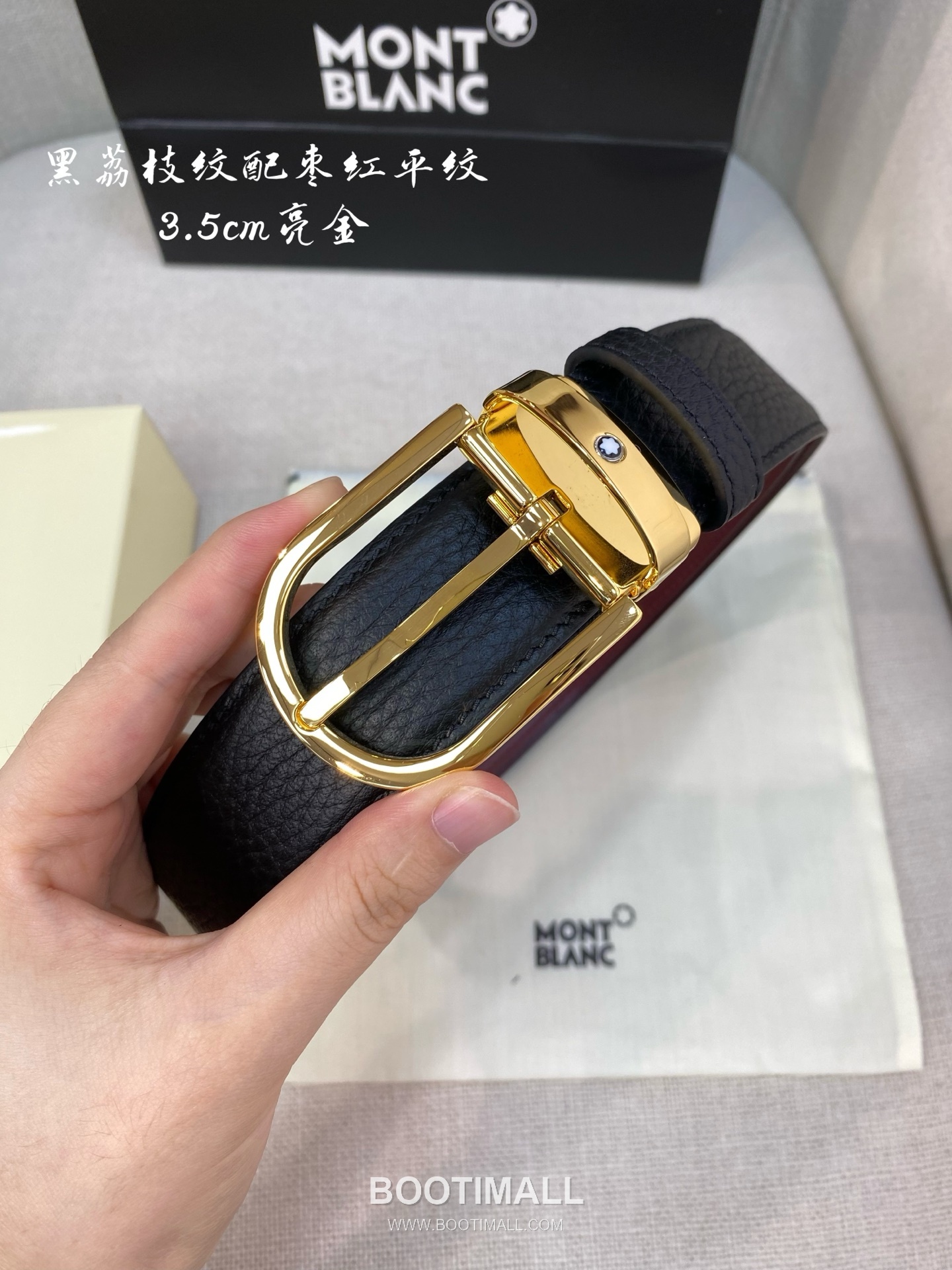 Montblanc Calfskin Leather Belt with Pin Buckle Palladium 몽블랑 카프스킨 레더 벨트 핀 버클 황동 베이스 팔라듐 피니시 3.5cm 4