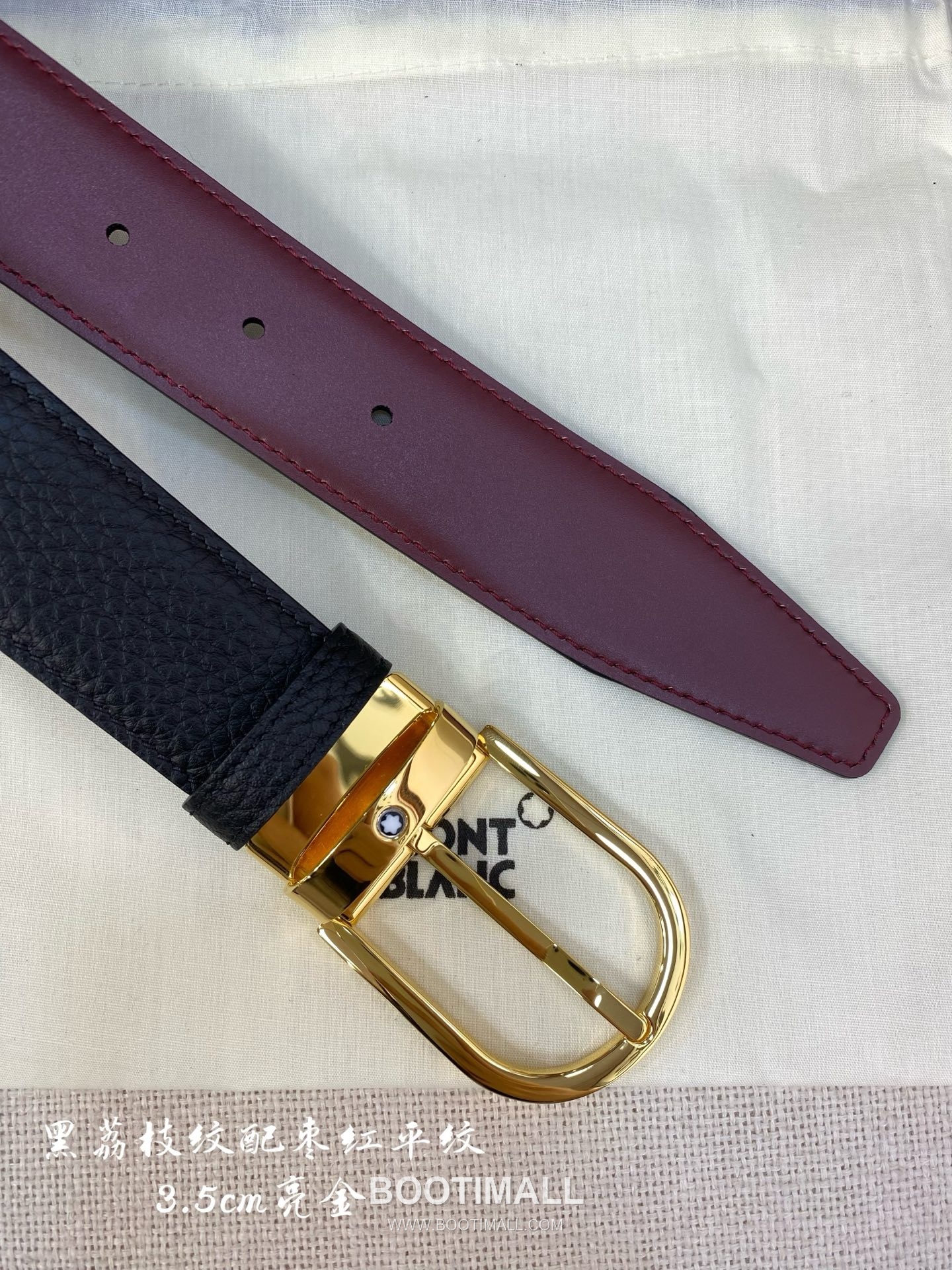 Montblanc Calfskin Leather Belt with Pin Buckle Palladium 몽블랑 카프스킨 레더 벨트 핀 버클 황동 베이스 팔라듐 피니시 3.5cm 6