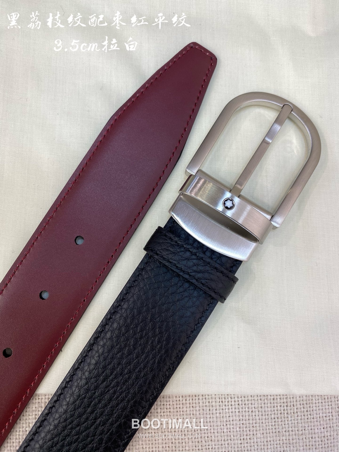 Montblanc Calfskin Leather Belt with Pin Buckle Palladium 몽블랑 카프스킨 레더 벨트 핀 버클 황동 베이스 팔라듐 피니시 3.5cm 1