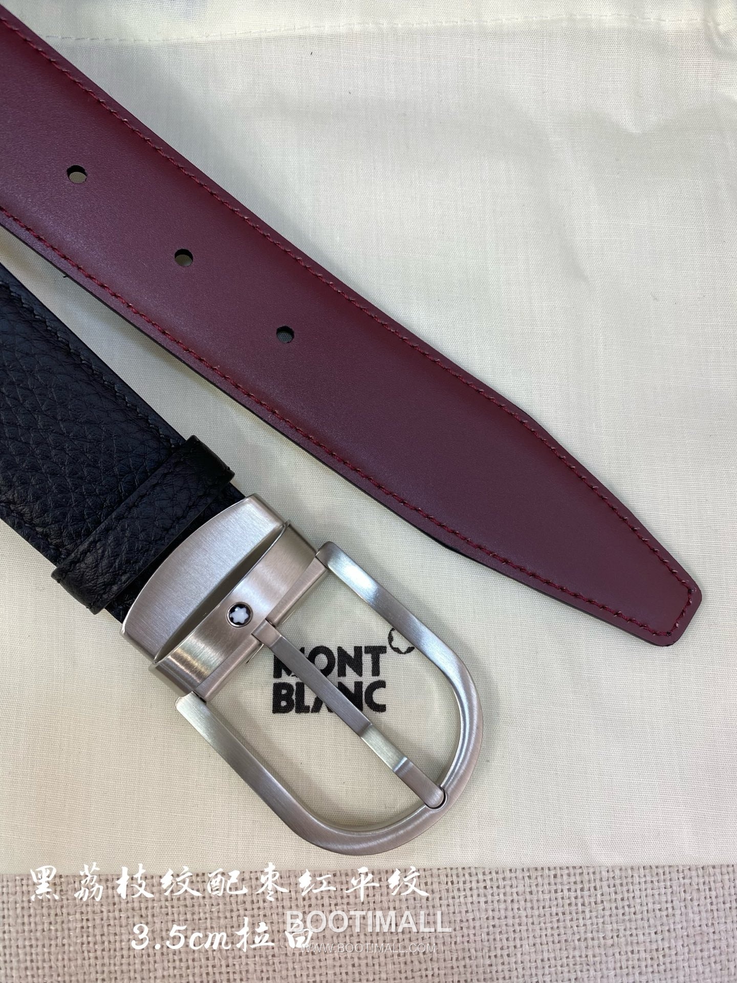 Montblanc Calfskin Leather Belt with Pin Buckle Palladium 몽블랑 카프스킨 레더 벨트 핀 버클 황동 베이스 팔라듐 피니시 3.5cm 6