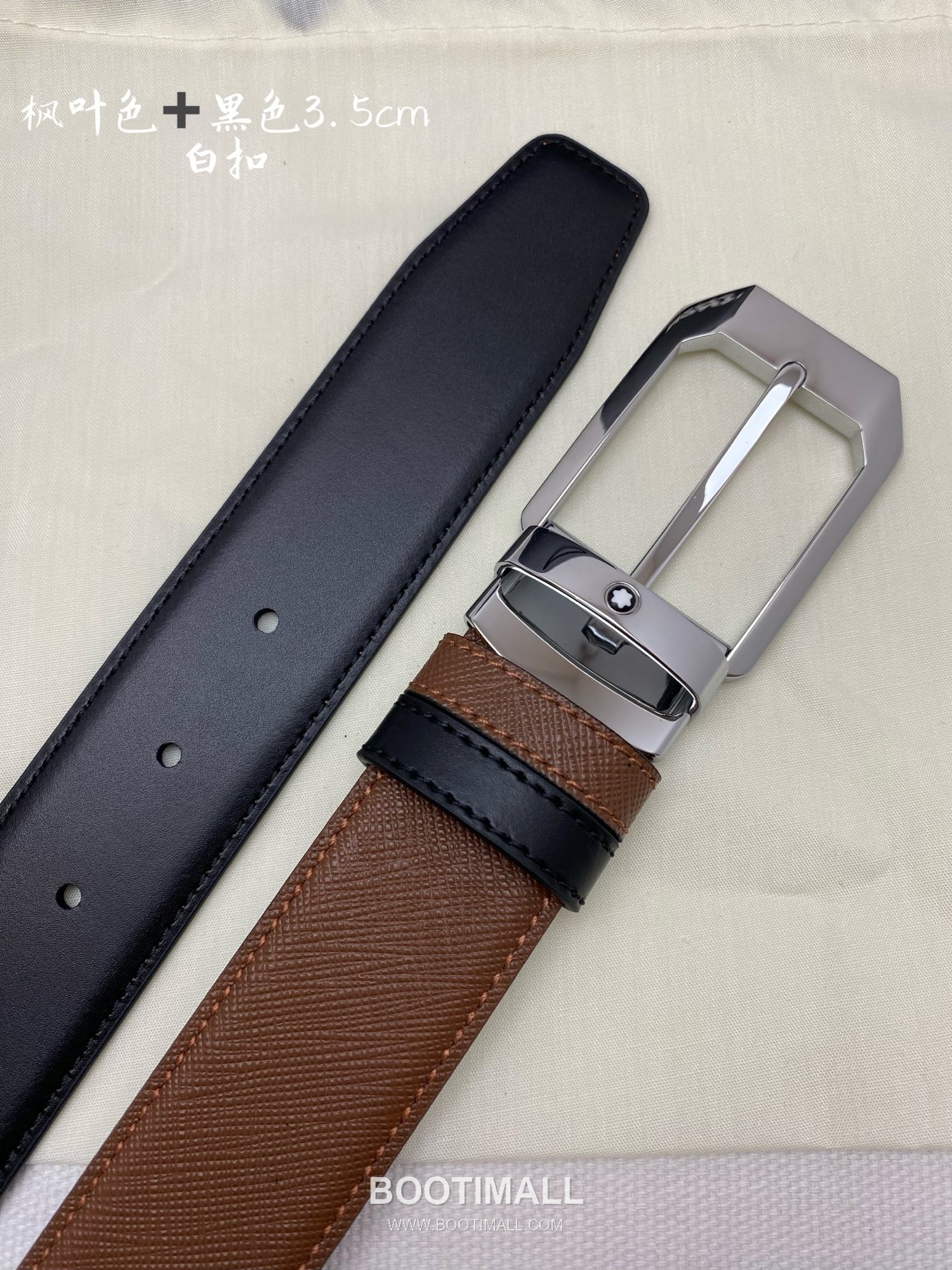 Montblanc Calfskin Leather Belt with Pin Buckle Palladium 몽블랑 카프스킨 레더 벨트 핀 버클 황동 베이스 팔라듐 피니시 3.5cm 1