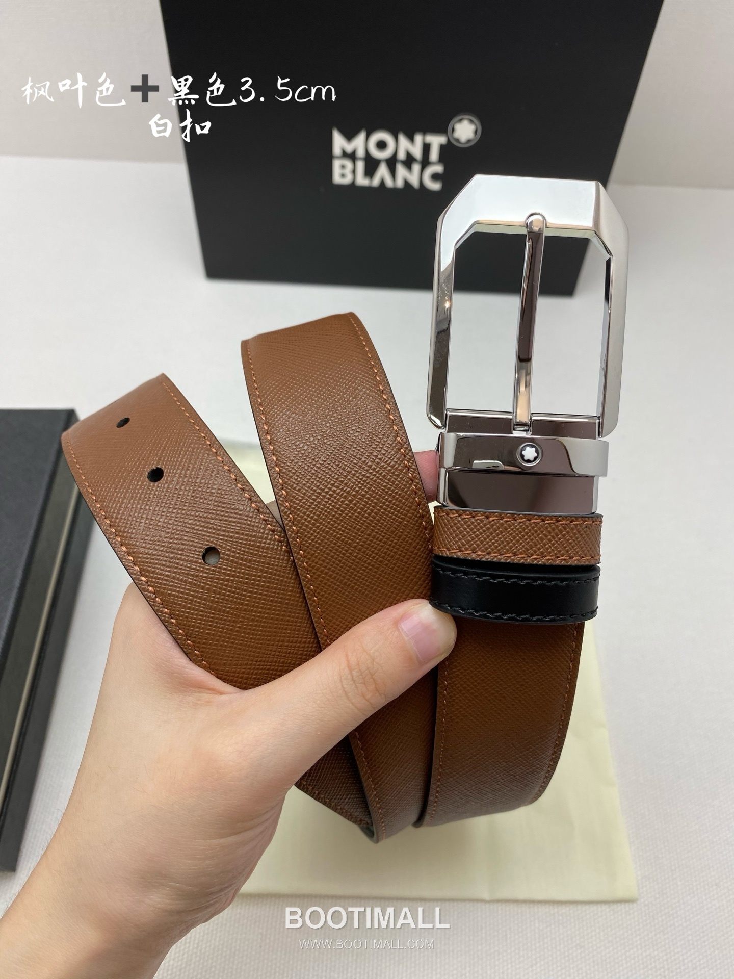 Montblanc Calfskin Leather Belt with Pin Buckle Palladium 몽블랑 카프스킨 레더 벨트 핀 버클 황동 베이스 팔라듐 피니시 3.5cm 2
