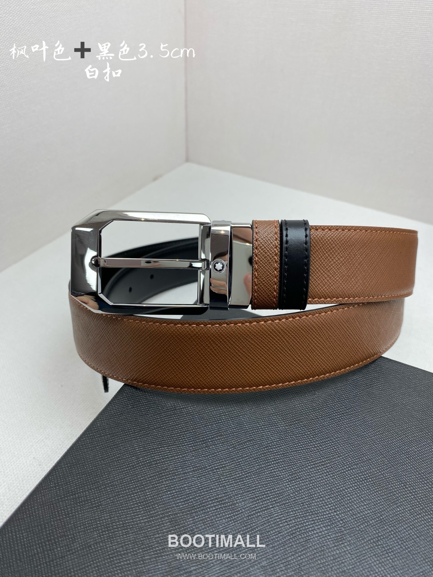 Montblanc Calfskin Leather Belt with Pin Buckle Palladium 몽블랑 카프스킨 레더 벨트 핀 버클 황동 베이스 팔라듐 피니시 3.5cm 3
