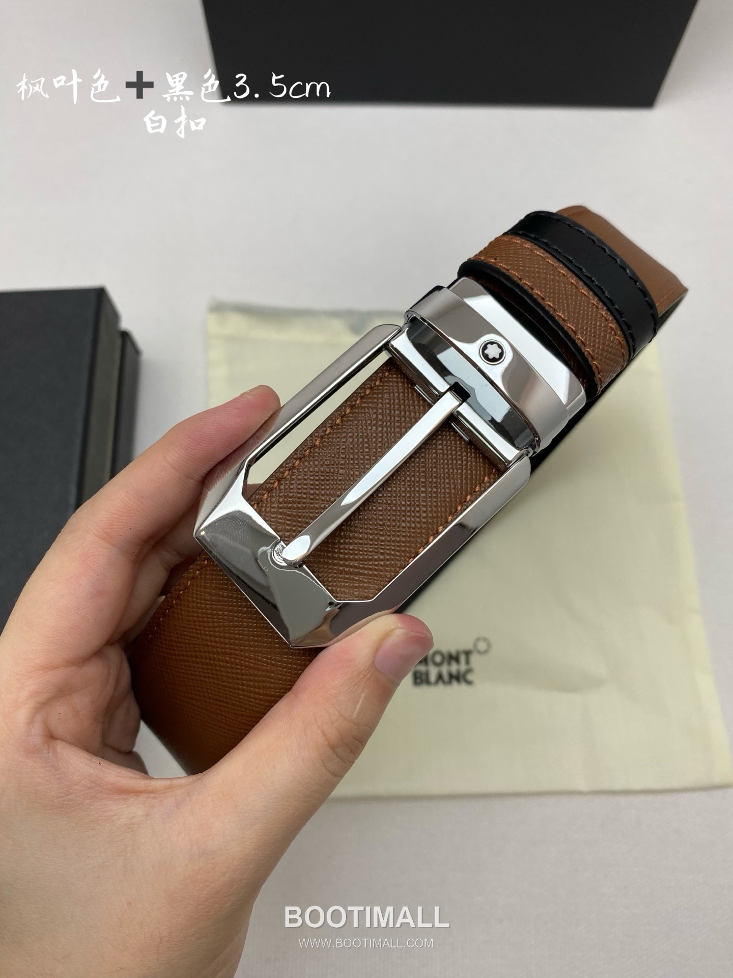 Montblanc Calfskin Leather Belt with Pin Buckle Palladium 몽블랑 카프스킨 레더 벨트 핀 버클 황동 베이스 팔라듐 피니시 3.5cm 4