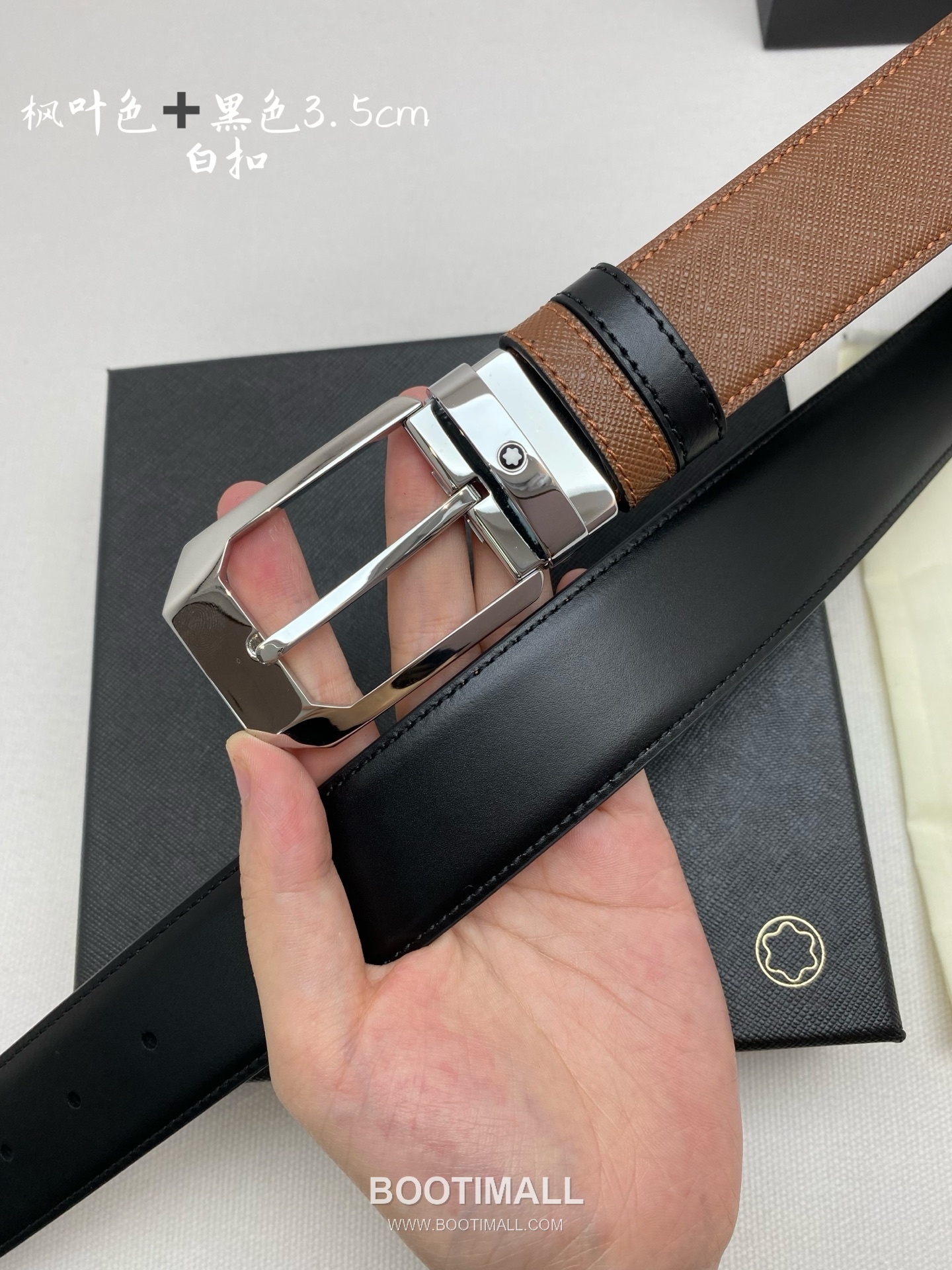 Montblanc Calfskin Leather Belt with Pin Buckle Palladium 몽블랑 카프스킨 레더 벨트 핀 버클 황동 베이스 팔라듐 피니시 3.5cm 5