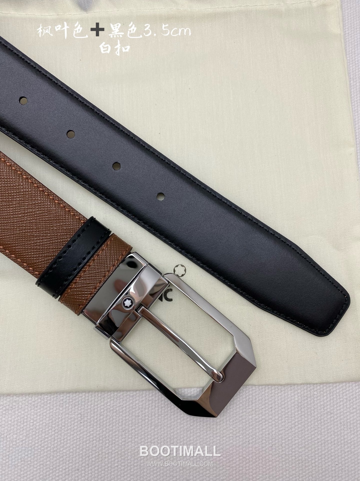 Montblanc Calfskin Leather Belt with Pin Buckle Palladium 몽블랑 카프스킨 레더 벨트 핀 버클 황동 베이스 팔라듐 피니시 3.5cm 6