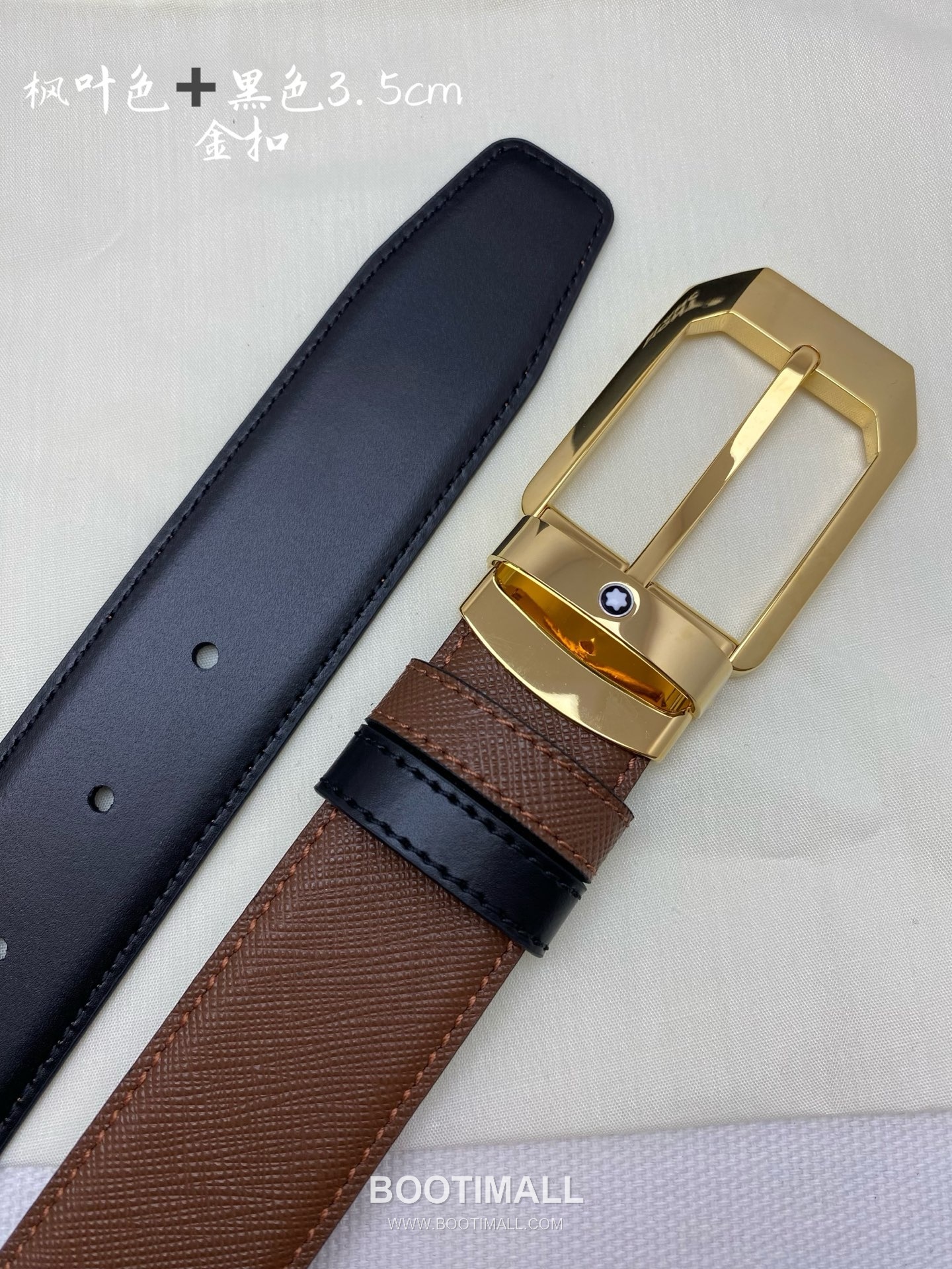 Montblanc Calfskin Leather Belt with Pin Buckle Palladium 몽블랑 카프스킨 레더 벨트 핀 버클 황동 베이스 팔라듐 피니시 3.5cm 1