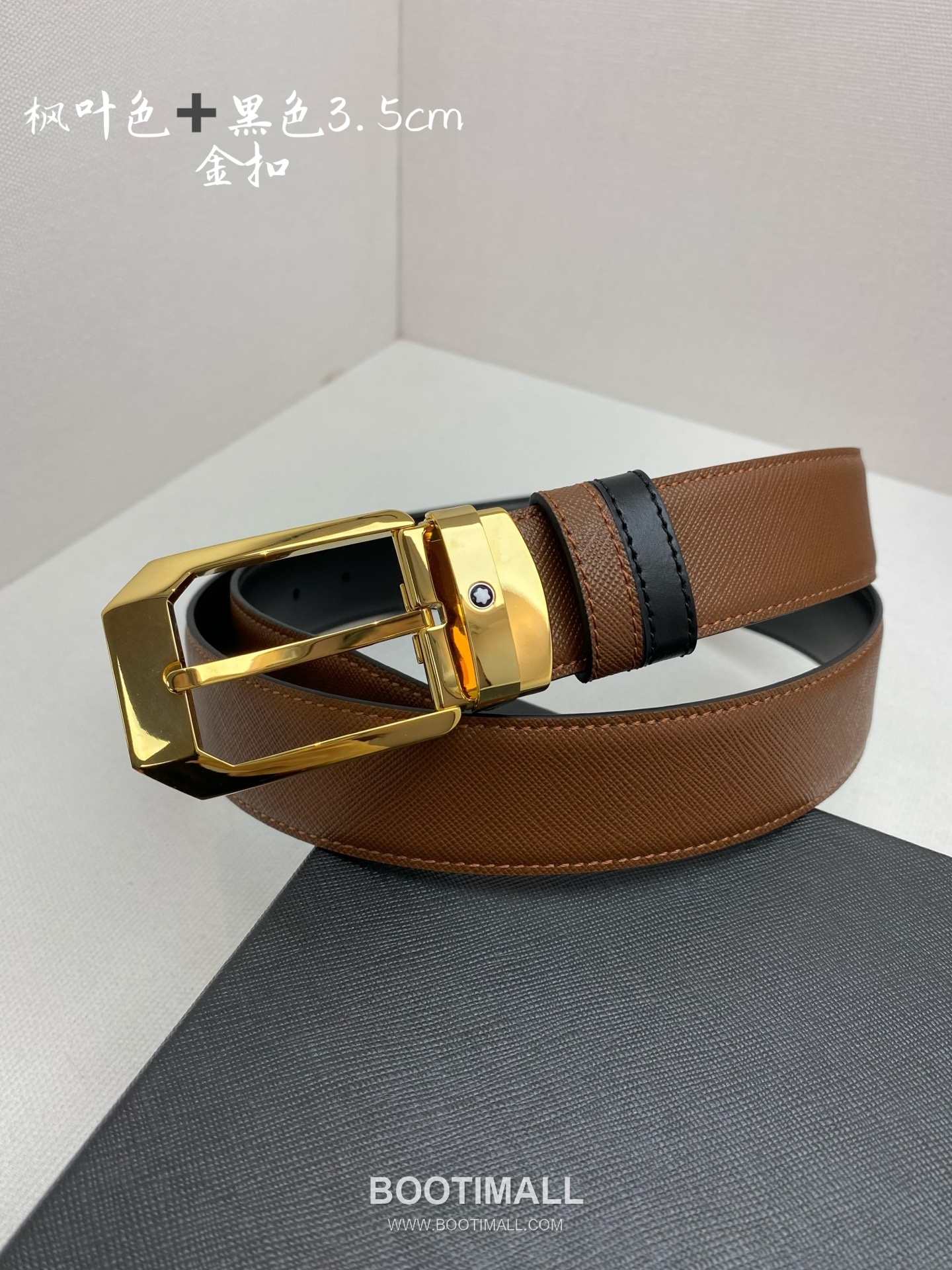 Montblanc Calfskin Leather Belt with Pin Buckle Palladium 몽블랑 카프스킨 레더 벨트 핀 버클 황동 베이스 팔라듐 피니시 3.5cm 2