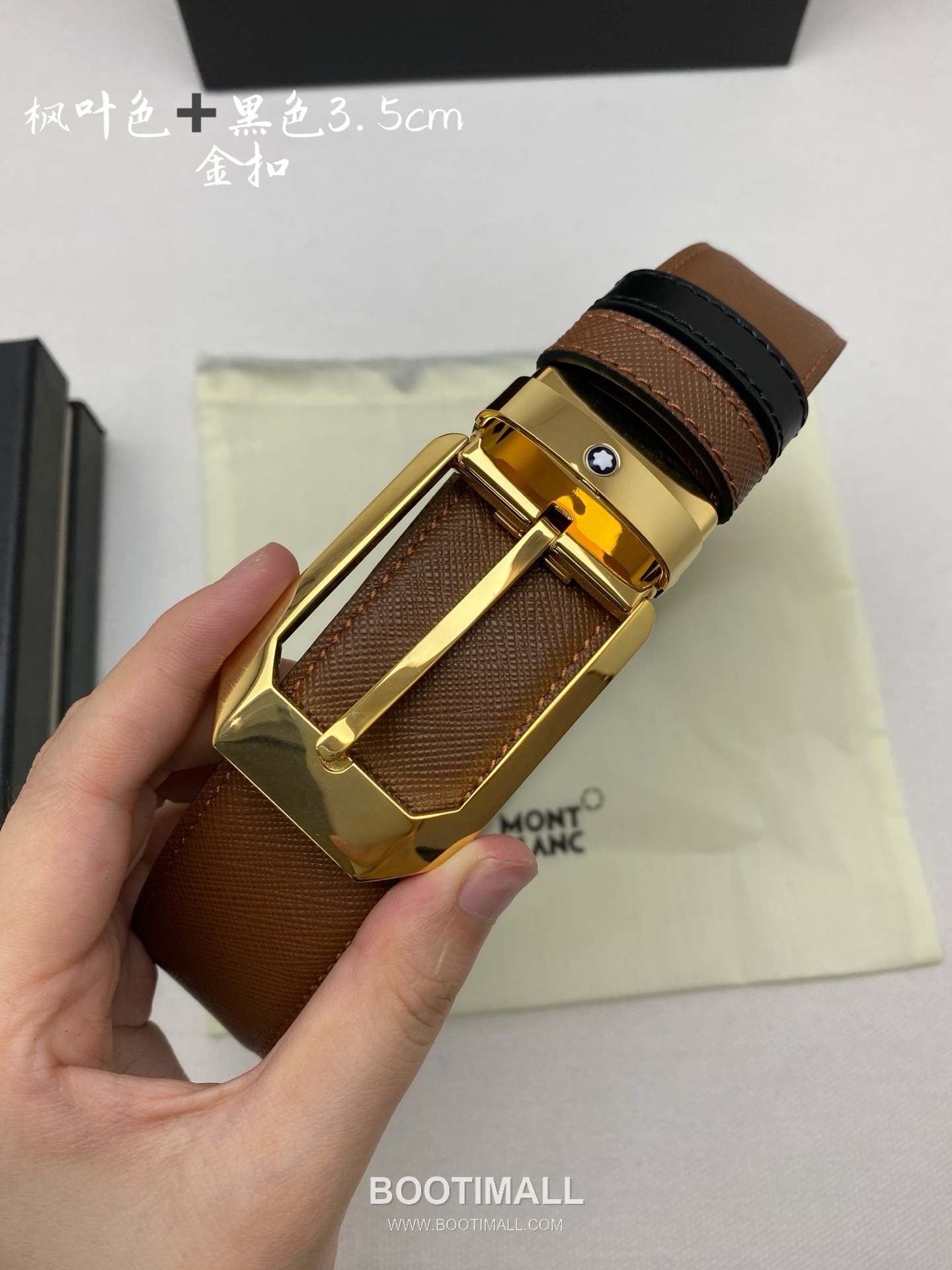 Montblanc Calfskin Leather Belt with Pin Buckle Palladium 몽블랑 카프스킨 레더 벨트 핀 버클 황동 베이스 팔라듐 피니시 3.5cm 3