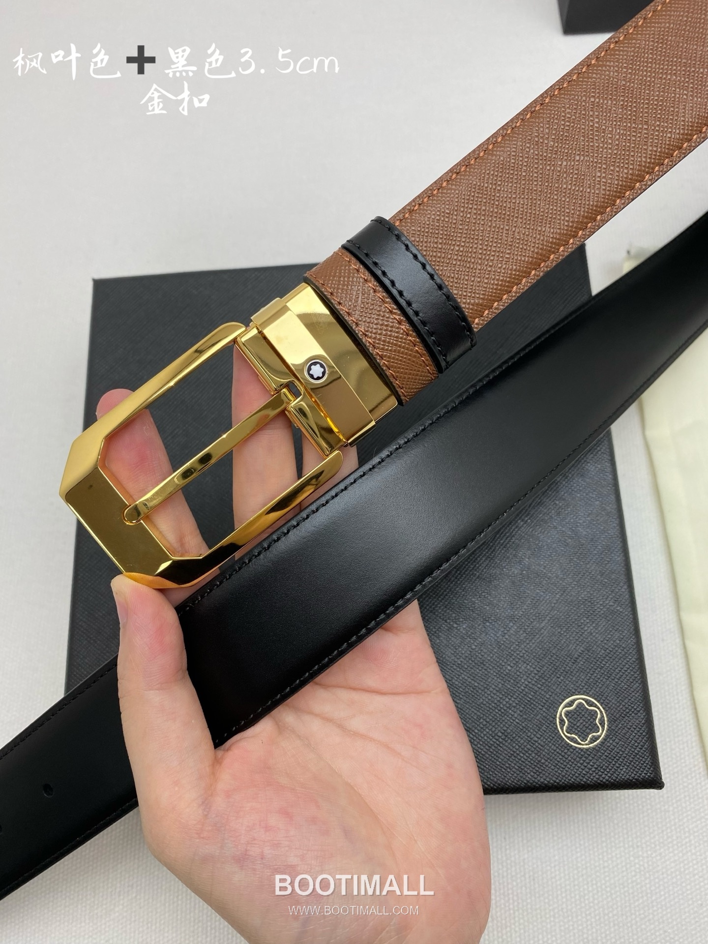 Montblanc Calfskin Leather Belt with Pin Buckle Palladium 몽블랑 카프스킨 레더 벨트 핀 버클 황동 베이스 팔라듐 피니시 3.5cm 4