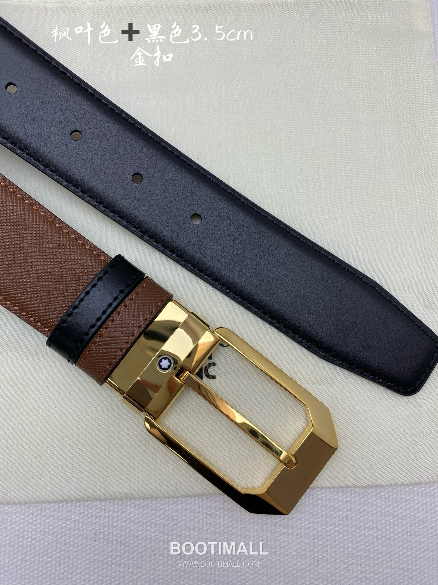 Montblanc Calfskin Leather Belt with Pin Buckle Palladium 몽블랑 카프스킨 레더 벨트 핀 버클 황동 베이스 팔라듐 피니시 3.5cm 5