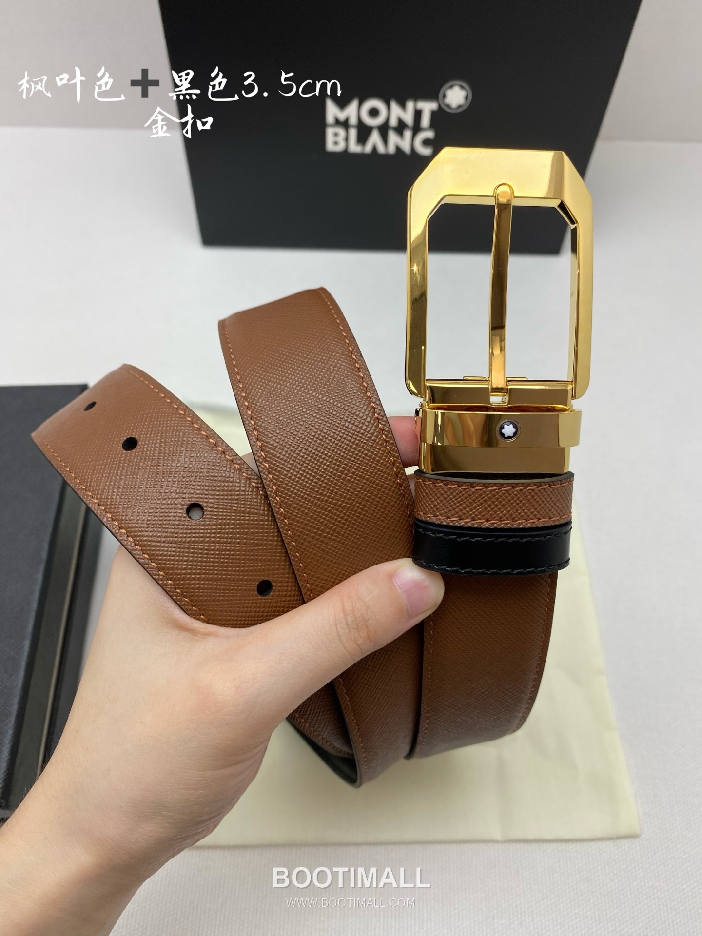 Montblanc Calfskin Leather Belt with Pin Buckle Palladium 몽블랑 카프스킨 레더 벨트 핀 버클 황동 베이스 팔라듐 피니시 3.5cm 6