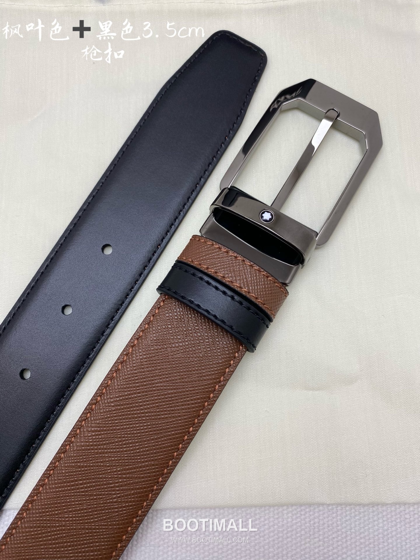 Montblanc Calfskin Leather Belt with Pin Buckle Palladium 몽블랑 카프스킨 레더 벨트 핀 버클 황동 베이스 팔라듐 피니시 3.5cm 1