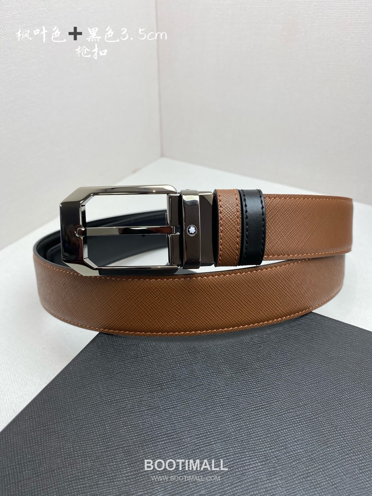 Montblanc Calfskin Leather Belt with Pin Buckle Palladium 몽블랑 카프스킨 레더 벨트 핀 버클 황동 베이스 팔라듐 피니시 3.5cm 2