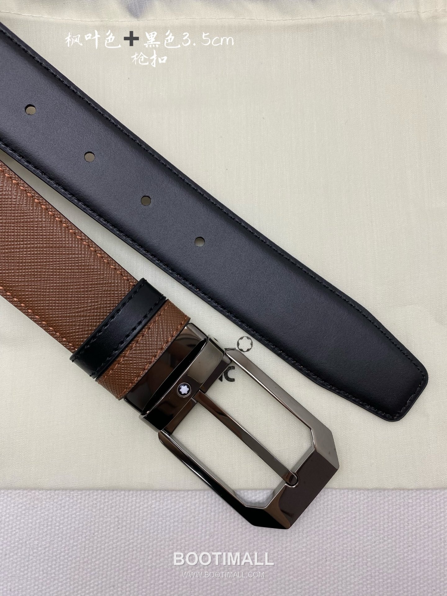 Montblanc Calfskin Leather Belt with Pin Buckle Palladium 몽블랑 카프스킨 레더 벨트 핀 버클 황동 베이스 팔라듐 피니시 3.5cm 6