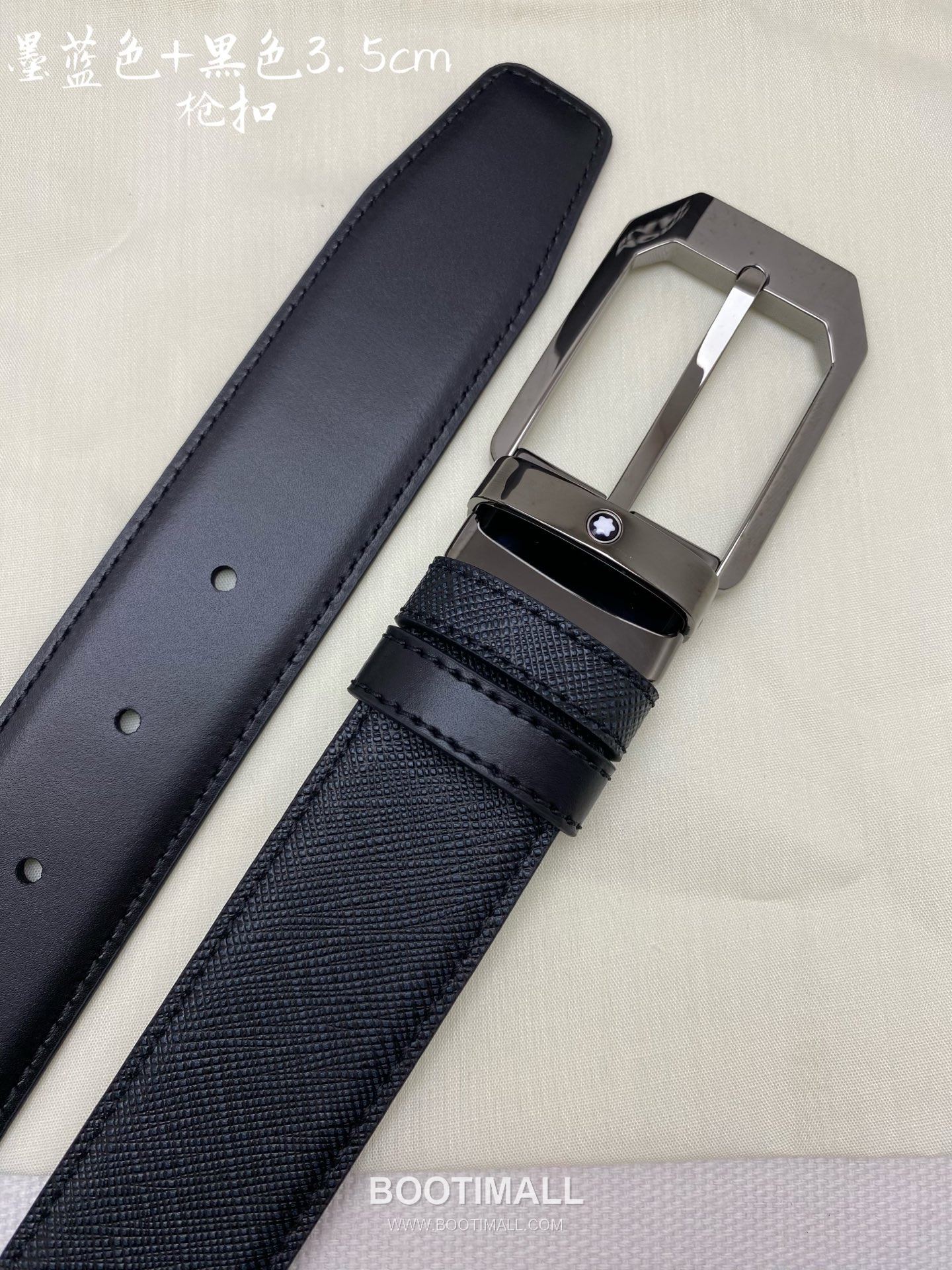 Montblanc Calfskin Leather Belt with Pin Buckle Palladium 몽블랑 카프스킨 레더 벨트 핀 버클 황동 베이스 팔라듐 피니시 3.5cm 1