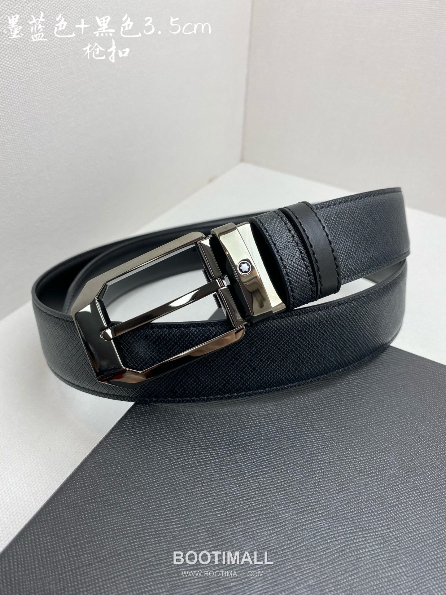 Montblanc Calfskin Leather Belt with Pin Buckle Palladium 몽블랑 카프스킨 레더 벨트 핀 버클 황동 베이스 팔라듐 피니시 3.5cm 2