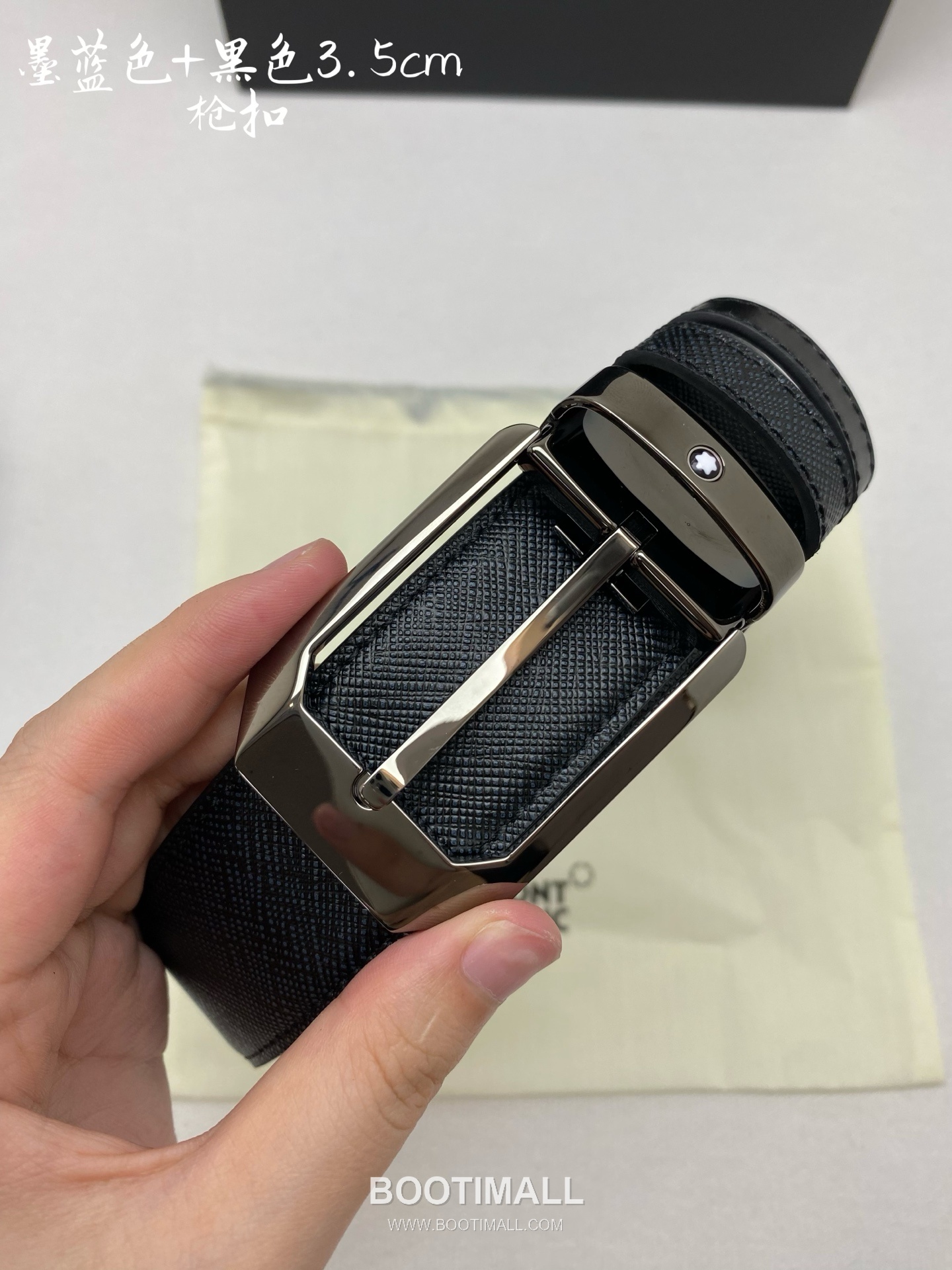 Montblanc Calfskin Leather Belt with Pin Buckle Palladium 몽블랑 카프스킨 레더 벨트 핀 버클 황동 베이스 팔라듐 피니시 3.5cm 4