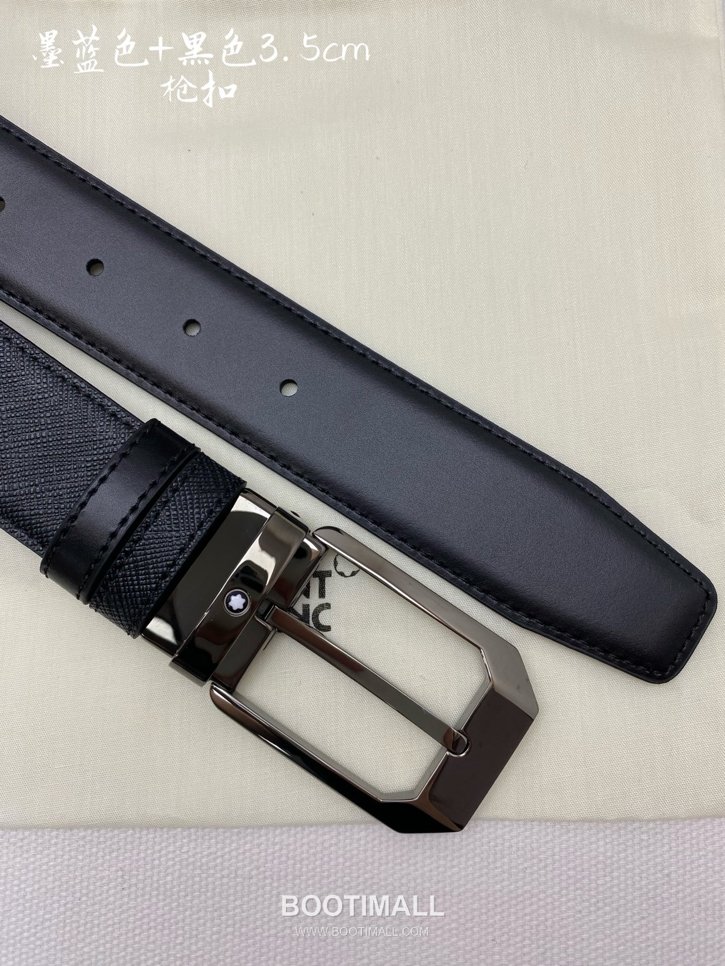 Montblanc Calfskin Leather Belt with Pin Buckle Palladium 몽블랑 카프스킨 레더 벨트 핀 버클 황동 베이스 팔라듐 피니시 3.5cm 6