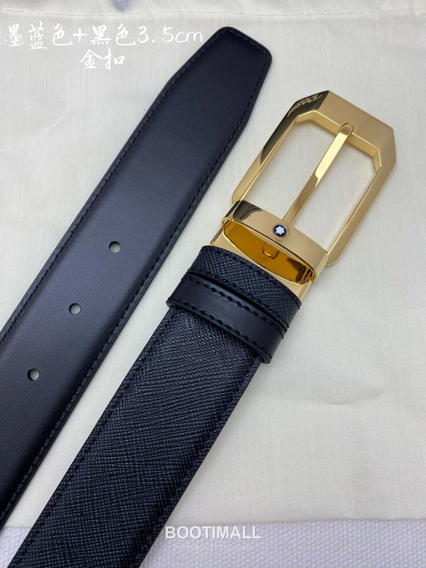 Montblanc Calfskin Leather Belt with Pin Buckle Palladium 몽블랑 카프스킨 레더 벨트 핀 버클 황동 베이스 팔라듐 피니시 3.5cm 1