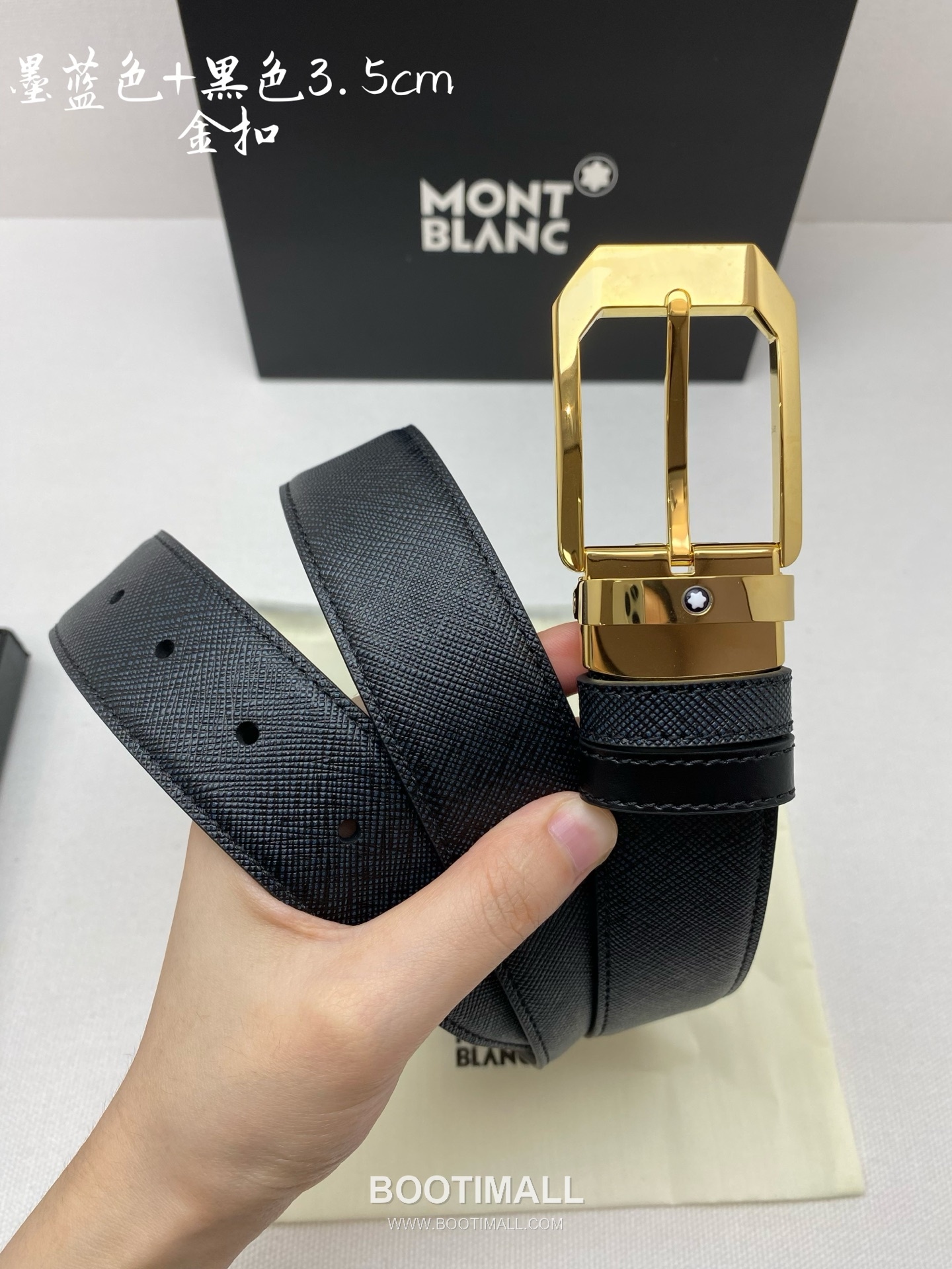 Montblanc Calfskin Leather Belt with Pin Buckle Palladium 몽블랑 카프스킨 레더 벨트 핀 버클 황동 베이스 팔라듐 피니시 3.5cm 3
