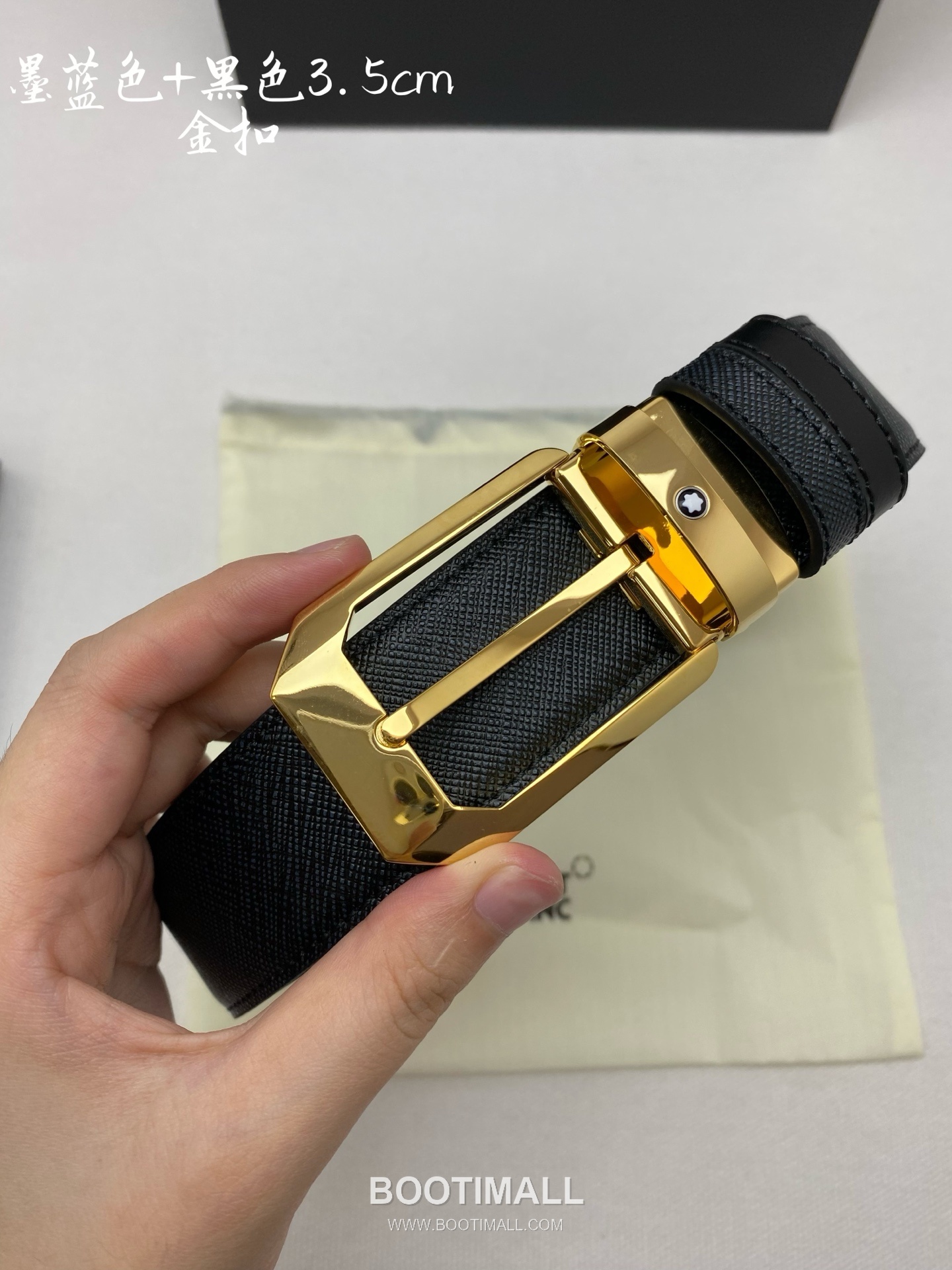 Montblanc Calfskin Leather Belt with Pin Buckle Palladium 몽블랑 카프스킨 레더 벨트 핀 버클 황동 베이스 팔라듐 피니시 3.5cm 4