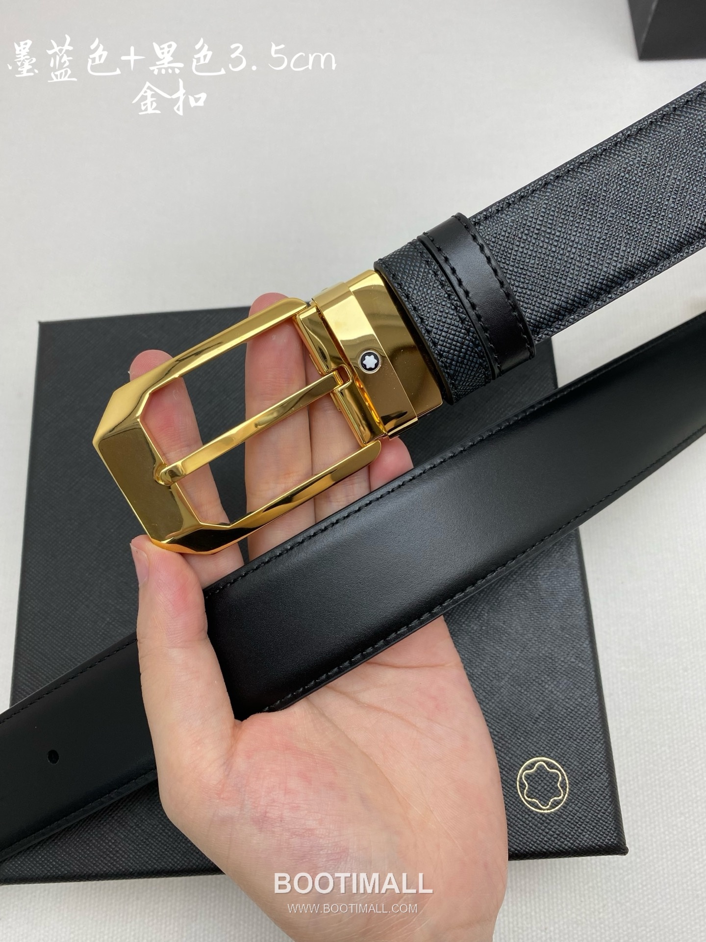 Montblanc Calfskin Leather Belt with Pin Buckle Palladium 몽블랑 카프스킨 레더 벨트 핀 버클 황동 베이스 팔라듐 피니시 3.5cm 5