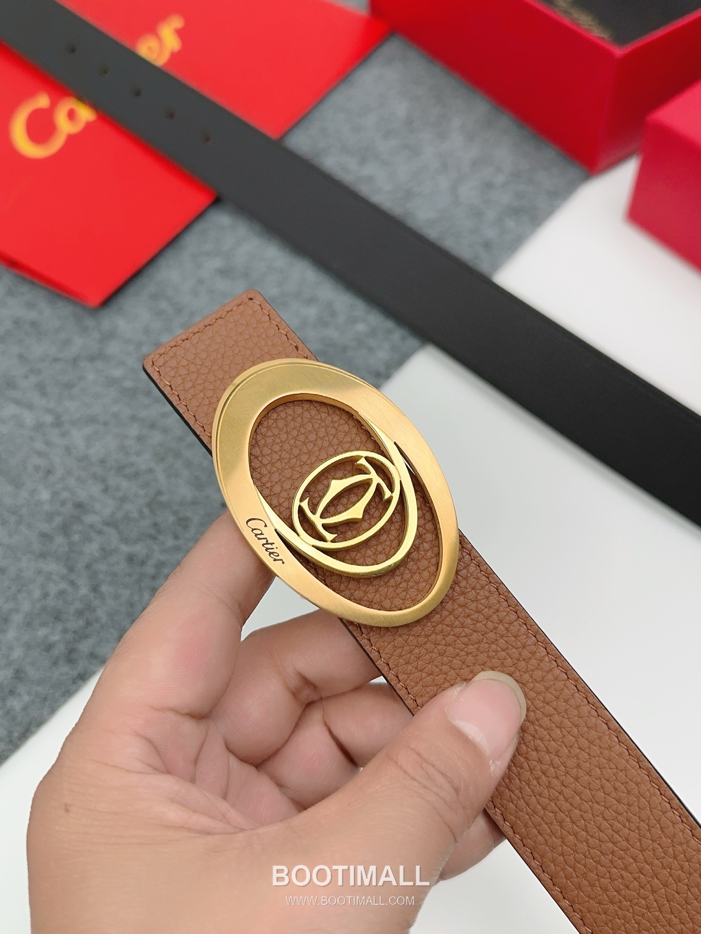 Cartier Calfskin Leather Belt with Logo Buckle Palladium 까르띠에 카프스킨 레더 벨트 로고 버클 황동 베이스 팔라듐 피니시 3.5cm 2