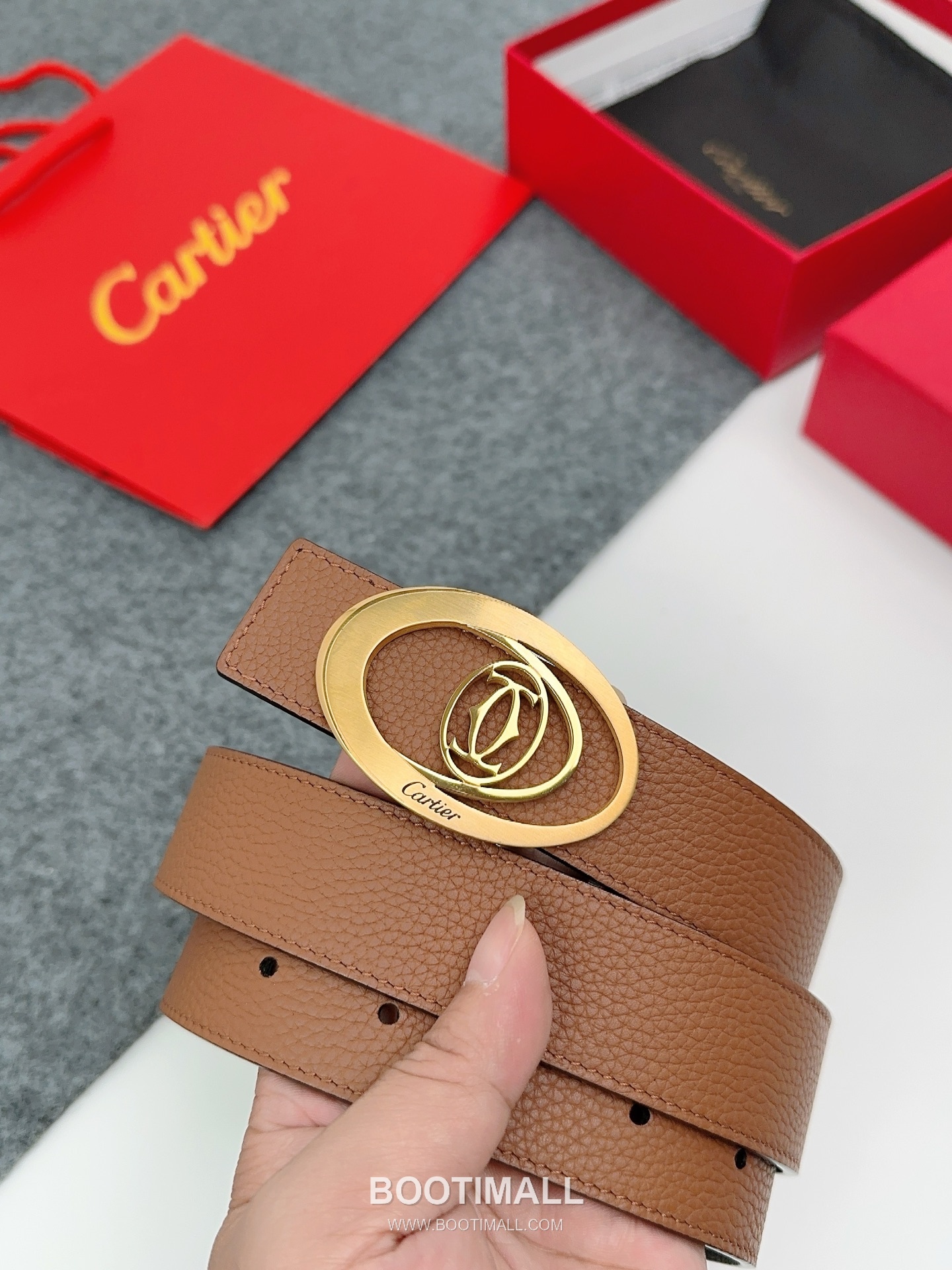 Cartier Calfskin Leather Belt with Logo Buckle Palladium 까르띠에 카프스킨 레더 벨트 로고 버클 황동 베이스 팔라듐 피니시 3.5cm 4