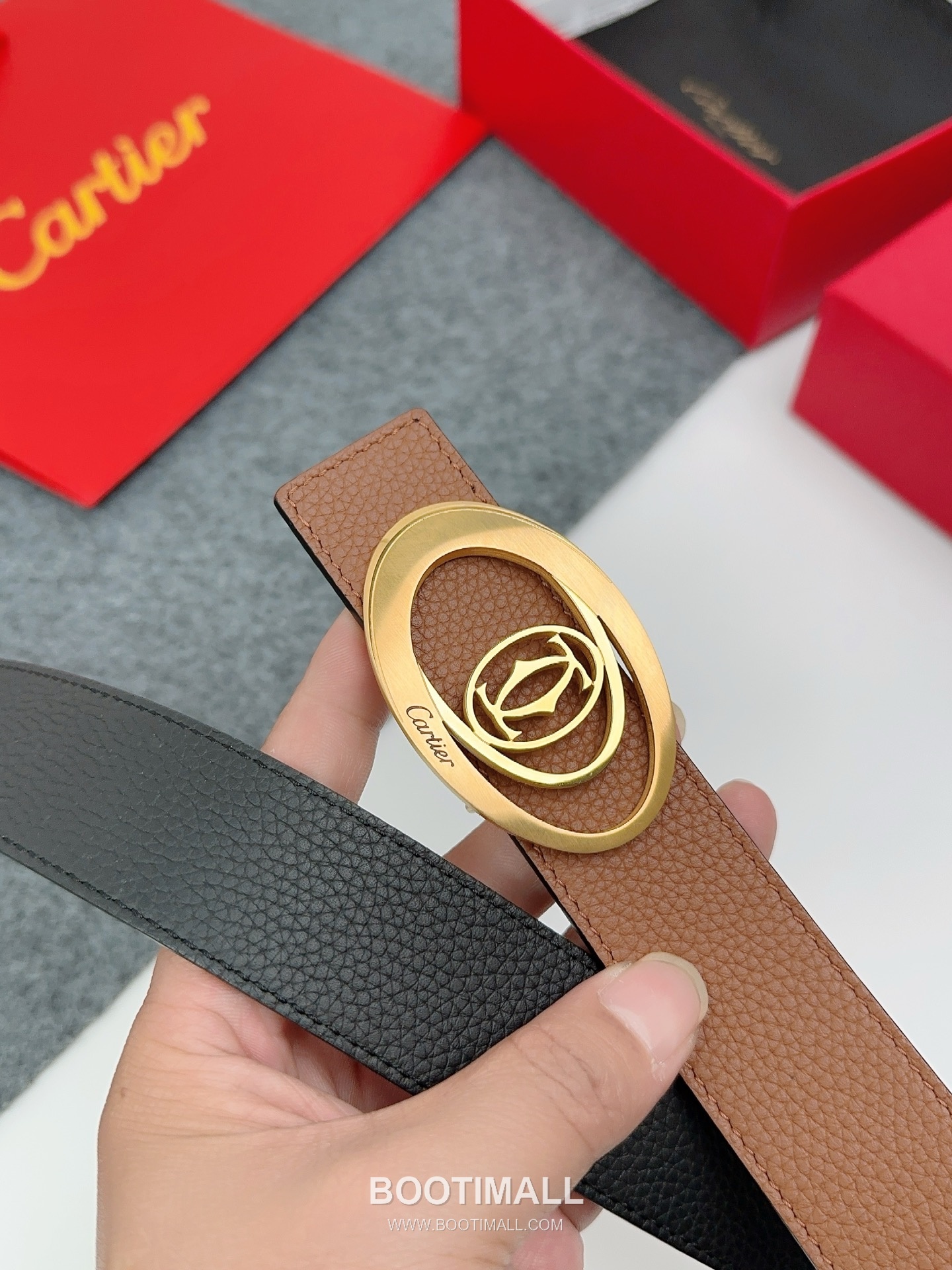 Cartier Calfskin Leather Belt with Logo Buckle Palladium 까르띠에 카프스킨 레더 벨트 로고 버클 황동 베이스 팔라듐 피니시 3.5cm 5