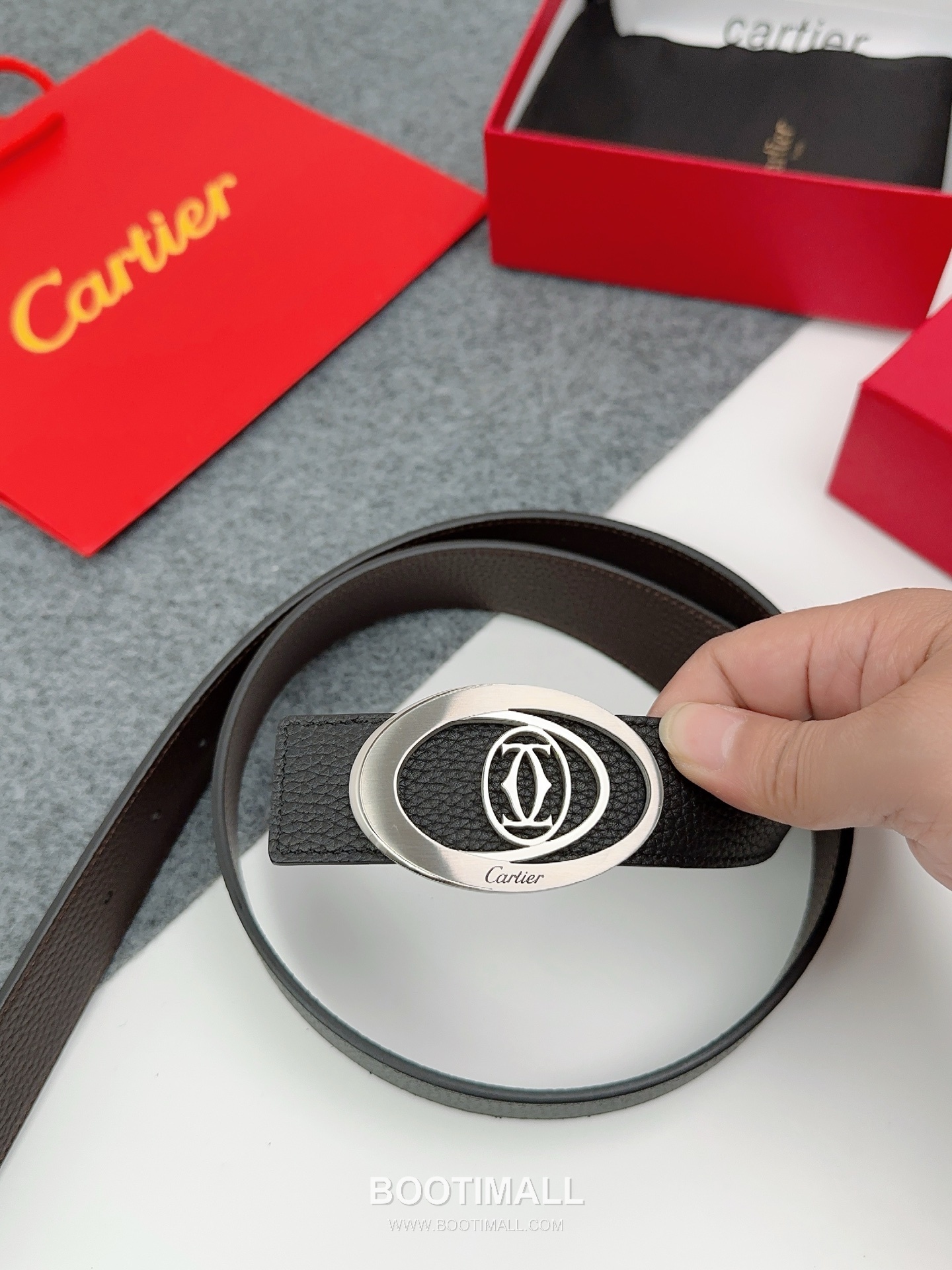 Cartier Calfskin Leather Belt with Logo Buckle Palladium 까르띠에 카프스킨 레더 벨트 로고 버클 황동 베이스 팔라듐 피니시 3.5cm 1