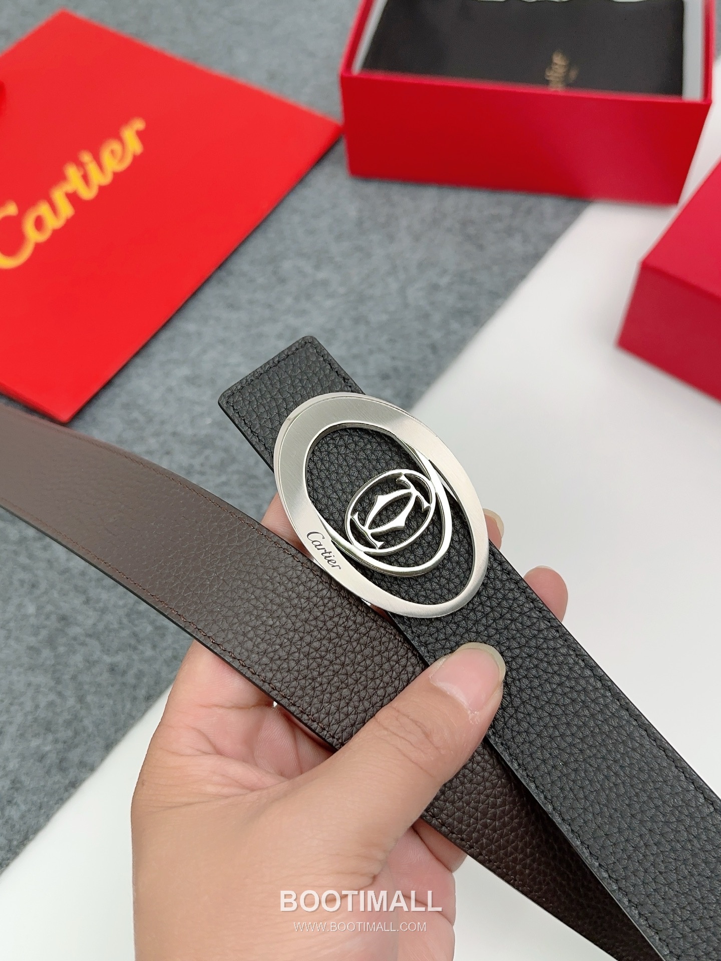 Cartier Calfskin Leather Belt with Logo Buckle Palladium 까르띠에 카프스킨 레더 벨트 로고 버클 황동 베이스 팔라듐 피니시 3.5cm 2