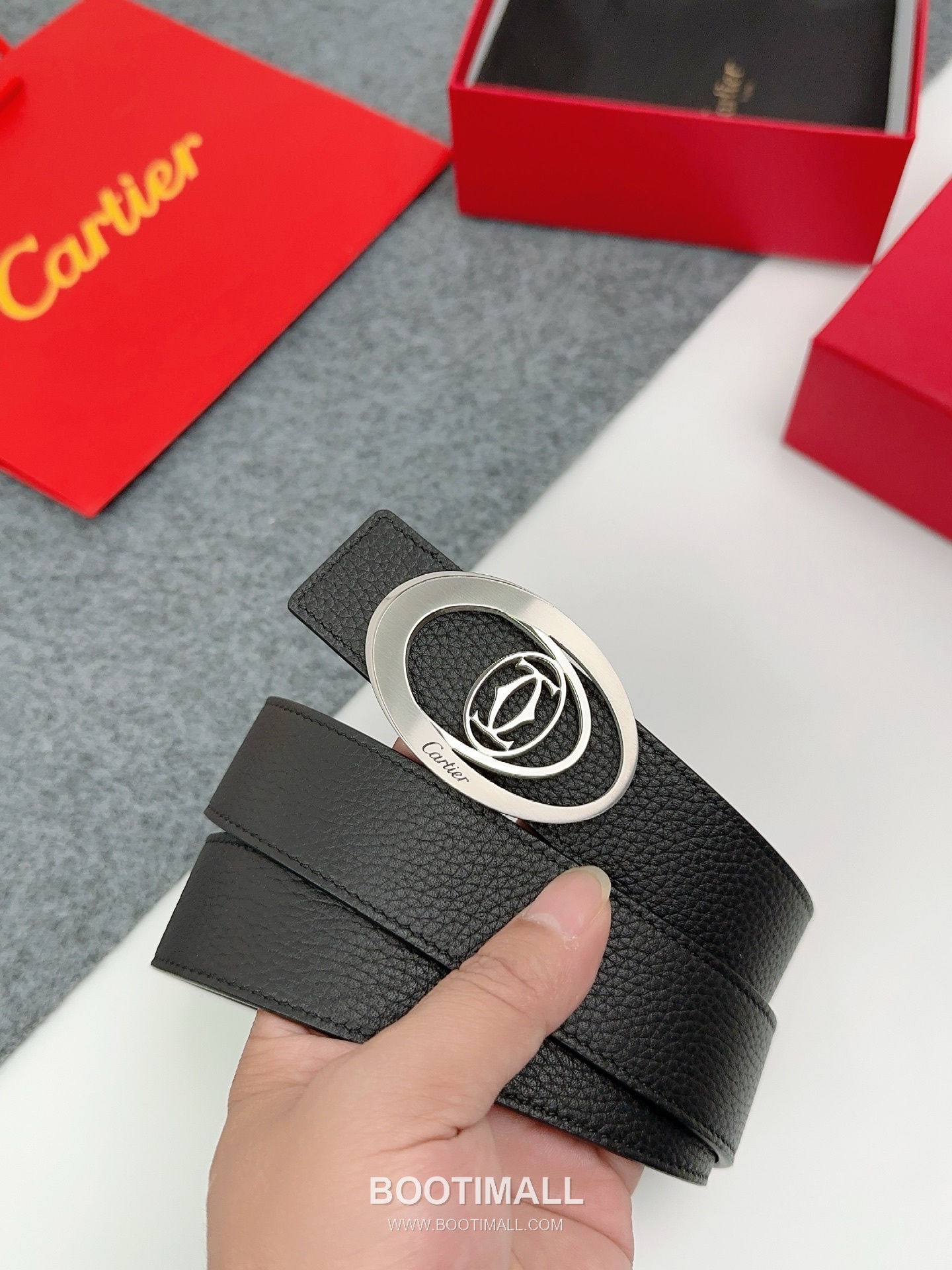 Cartier Calfskin Leather Belt with Logo Buckle Palladium 까르띠에 카프스킨 레더 벨트 로고 버클 황동 베이스 팔라듐 피니시 3.5cm 3