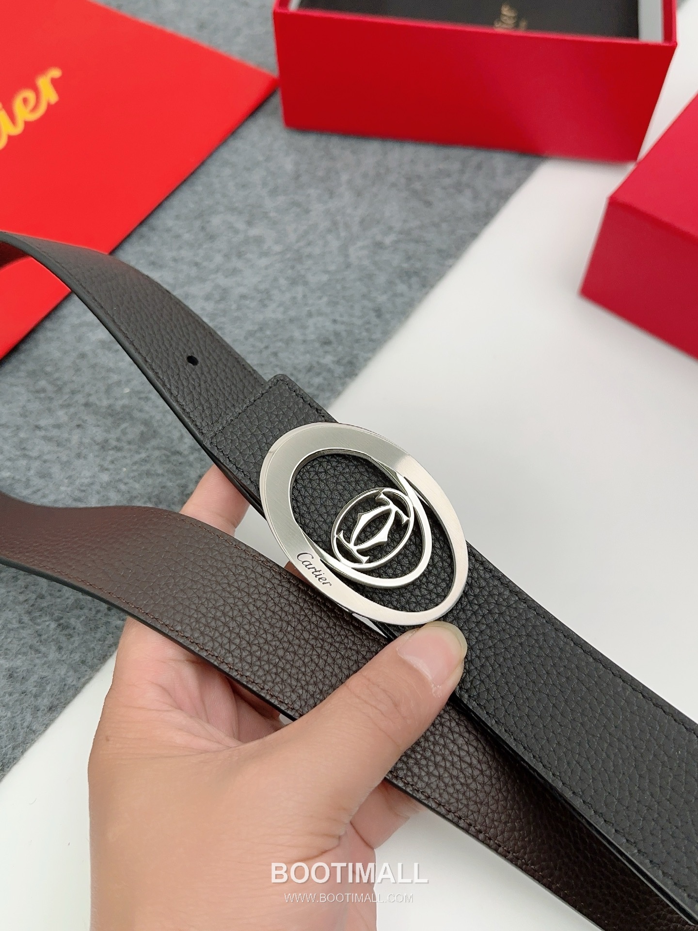 Cartier Calfskin Leather Belt with Logo Buckle Palladium 까르띠에 카프스킨 레더 벨트 로고 버클 황동 베이스 팔라듐 피니시 3.5cm 4