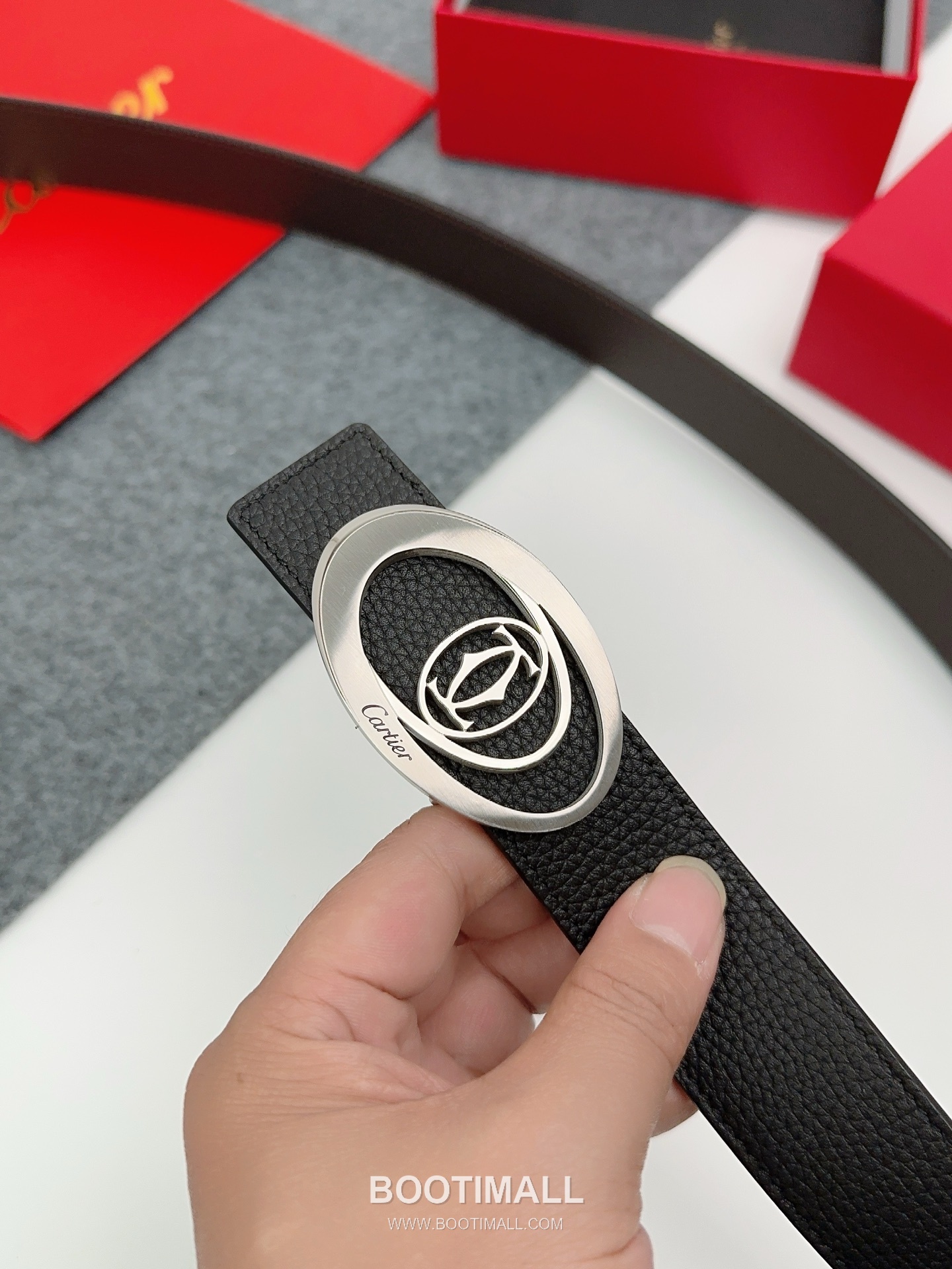 Cartier Calfskin Leather Belt with Logo Buckle Palladium 까르띠에 카프스킨 레더 벨트 로고 버클 황동 베이스 팔라듐 피니시 3.5cm 5