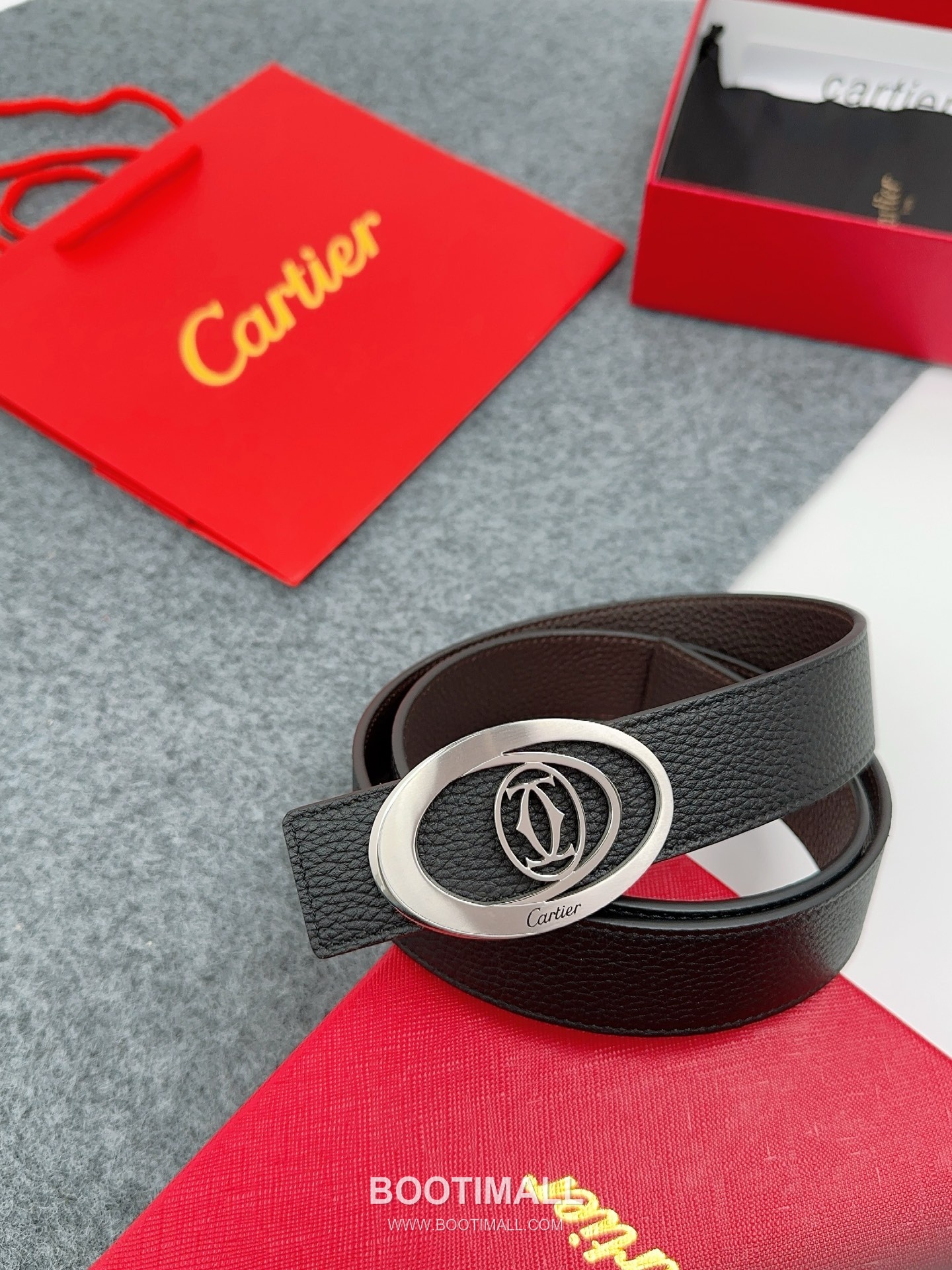 Cartier Calfskin Leather Belt with Logo Buckle Palladium 까르띠에 카프스킨 레더 벨트 로고 버클 황동 베이스 팔라듐 피니시 3.5cm 6