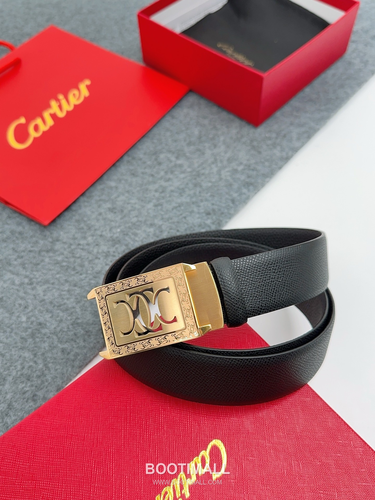 Cartier Calfskin Leather Belt with Logo Buckle Palladium 까르띠에 카프스킨 레더 벨트 로고 버클 황동 베이스 팔라듐 피니시 3.5cm 1